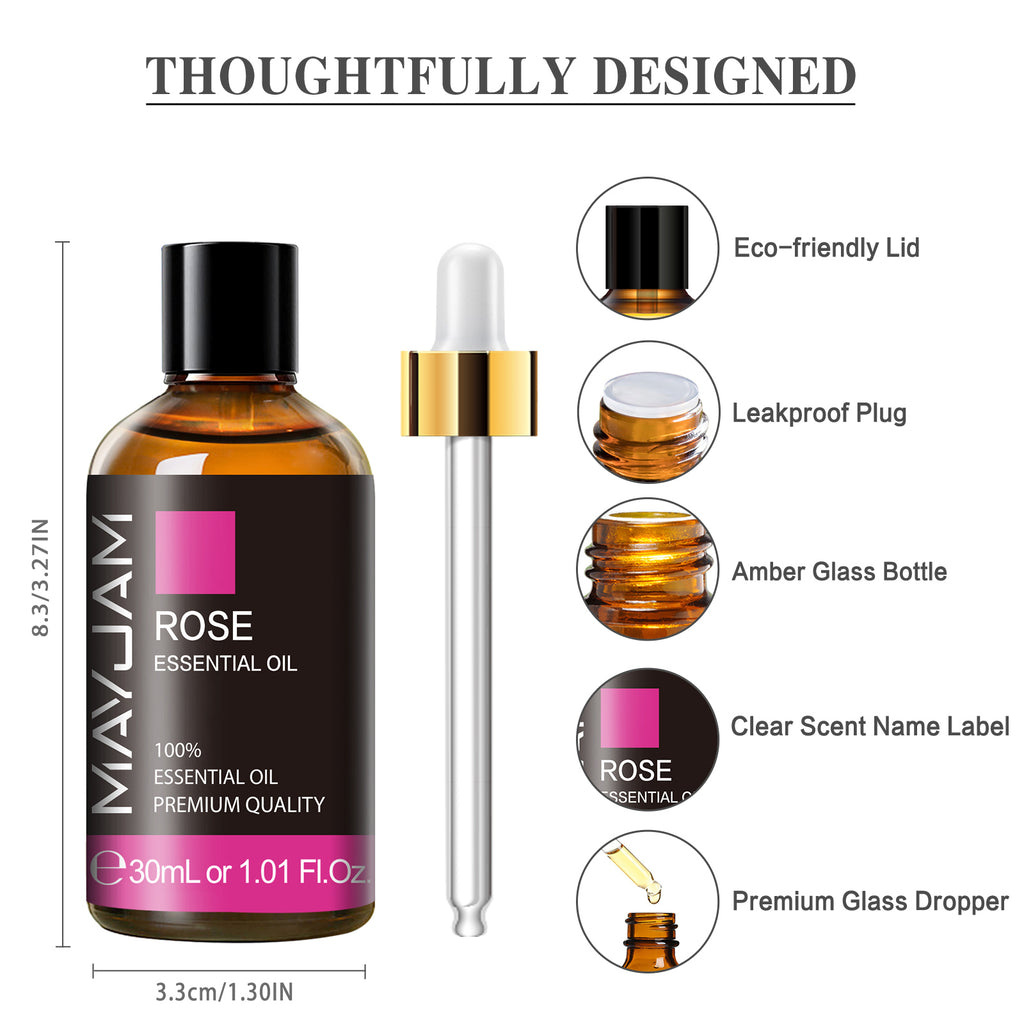MAYJAM 30ML Rose Essential Oils for Massage, Skin Care, Aromatherapy Diffuser, Relaxation, Candle Soap Making, Long Lasting Scents