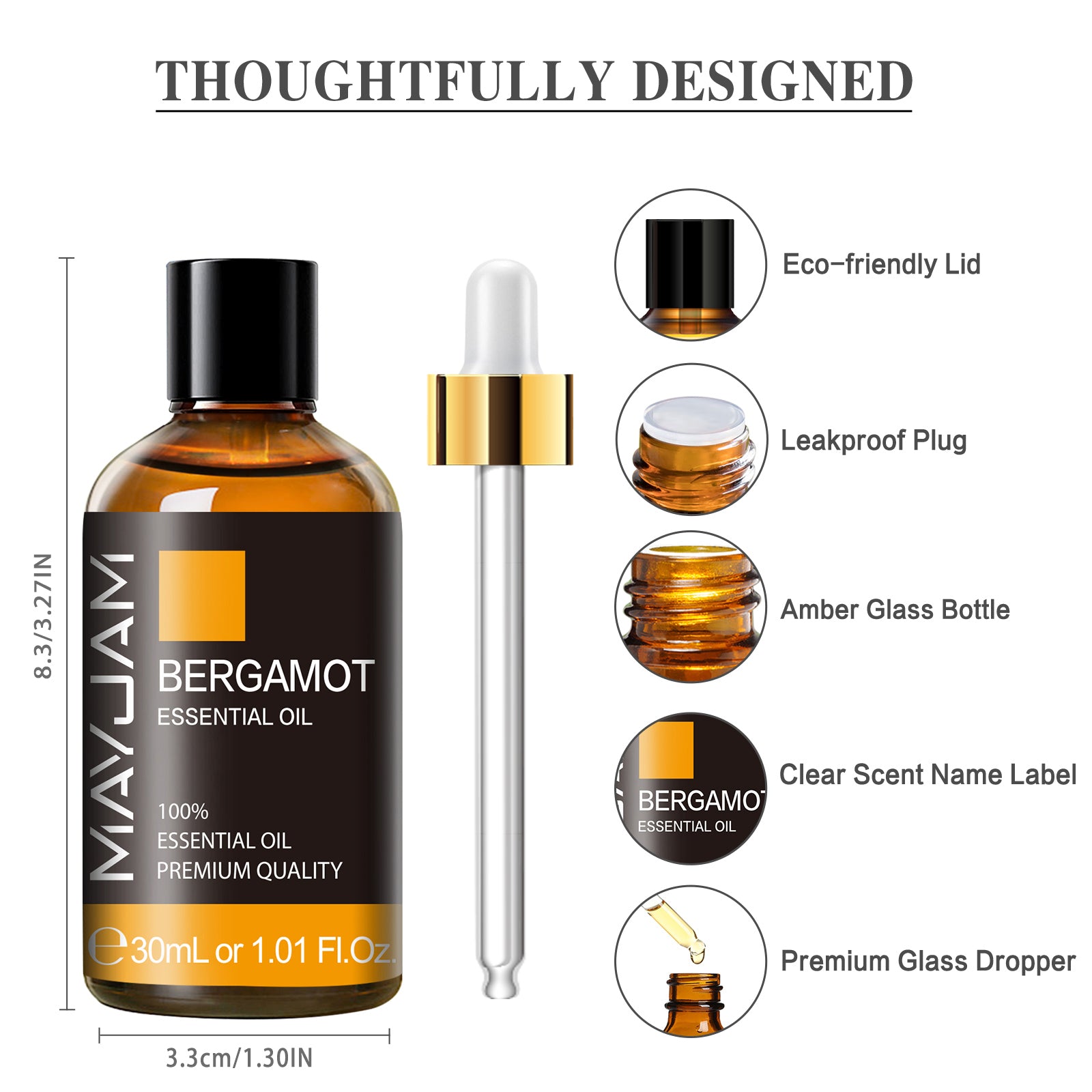 MAYJAM Pure Essential Oil, Bergamot, 30ML, Therapeutic Grade, for use with Oil Diffusers, Potpourri, and Wicking Fragrance Diffusers