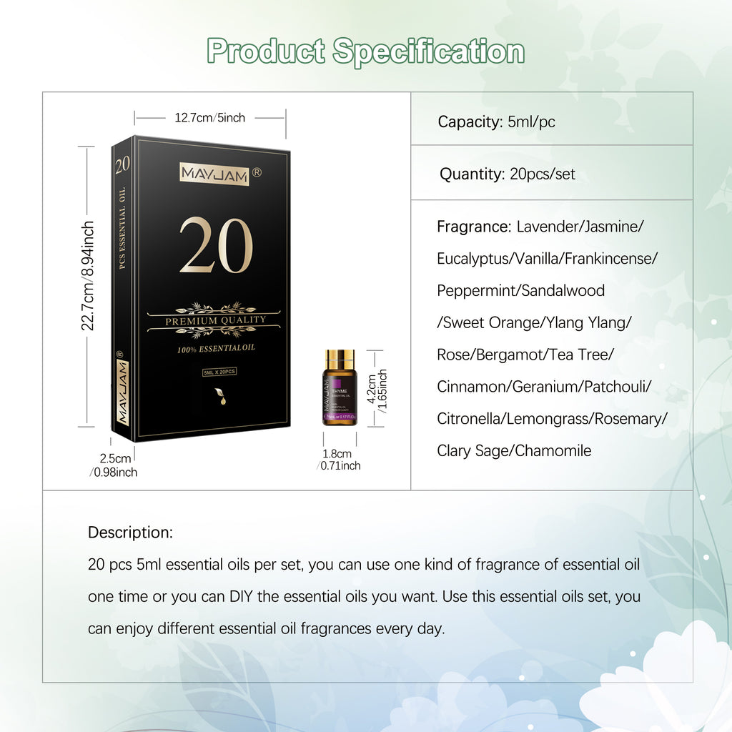 MAYJAM 20Pcs Essential Oils For Humidifier, Aromatherapy Oil Diffuser Oils For Candle Making