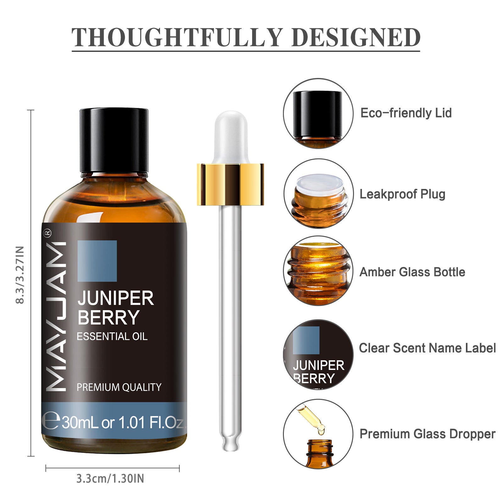 MAYJAM Essential Oils, Juniper Berry Oil, Restoring Aromatherapy Scent, Steam Distilled, 100% Pure, Vegan, Child Resistant Cap, 1-Ounce