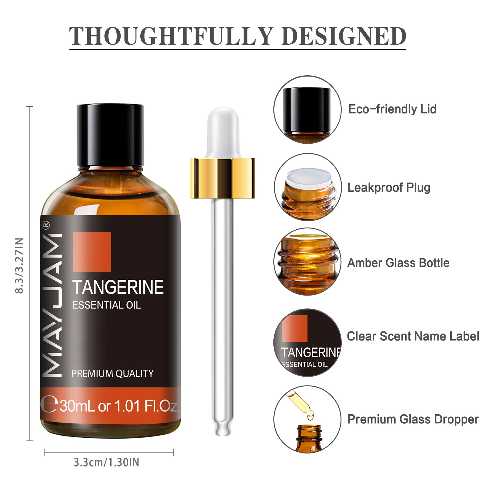 MAYJAM 1.01 Fl Oz Tangerine Essential Oils 100% Natural Tangerine Oil for Diffuser, Aromatherapy, Soap and Candle Making