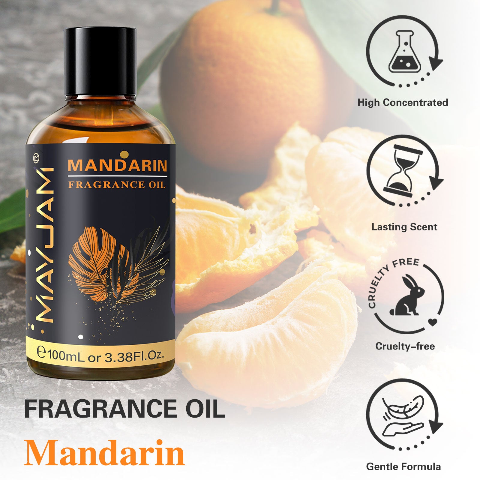 MAYJAM 100ML/3.38FL.OZ Mandarin Fragrance Oils for Diffusers for Home, Long Lasting Scented Oils for Aromatherapy Diffusers, Skin Care, Bath, Relaxation, DIY Soap Candle Making