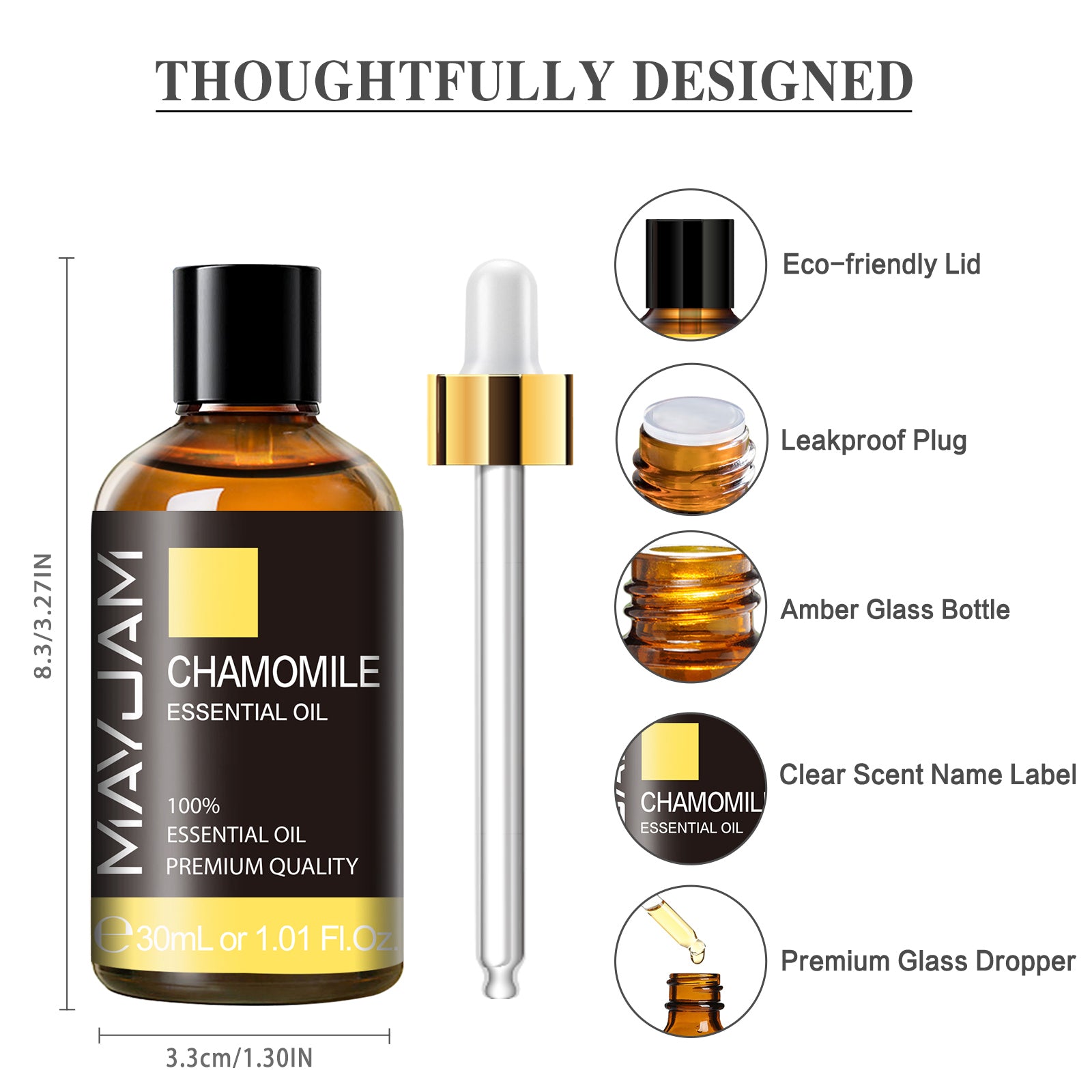 MAYJAM 1.01FL.OZ/30ML Chamomile Essential Oils for Massage, Hair & Skin Care, Candle Soap Making, Diffusers for Home and Office