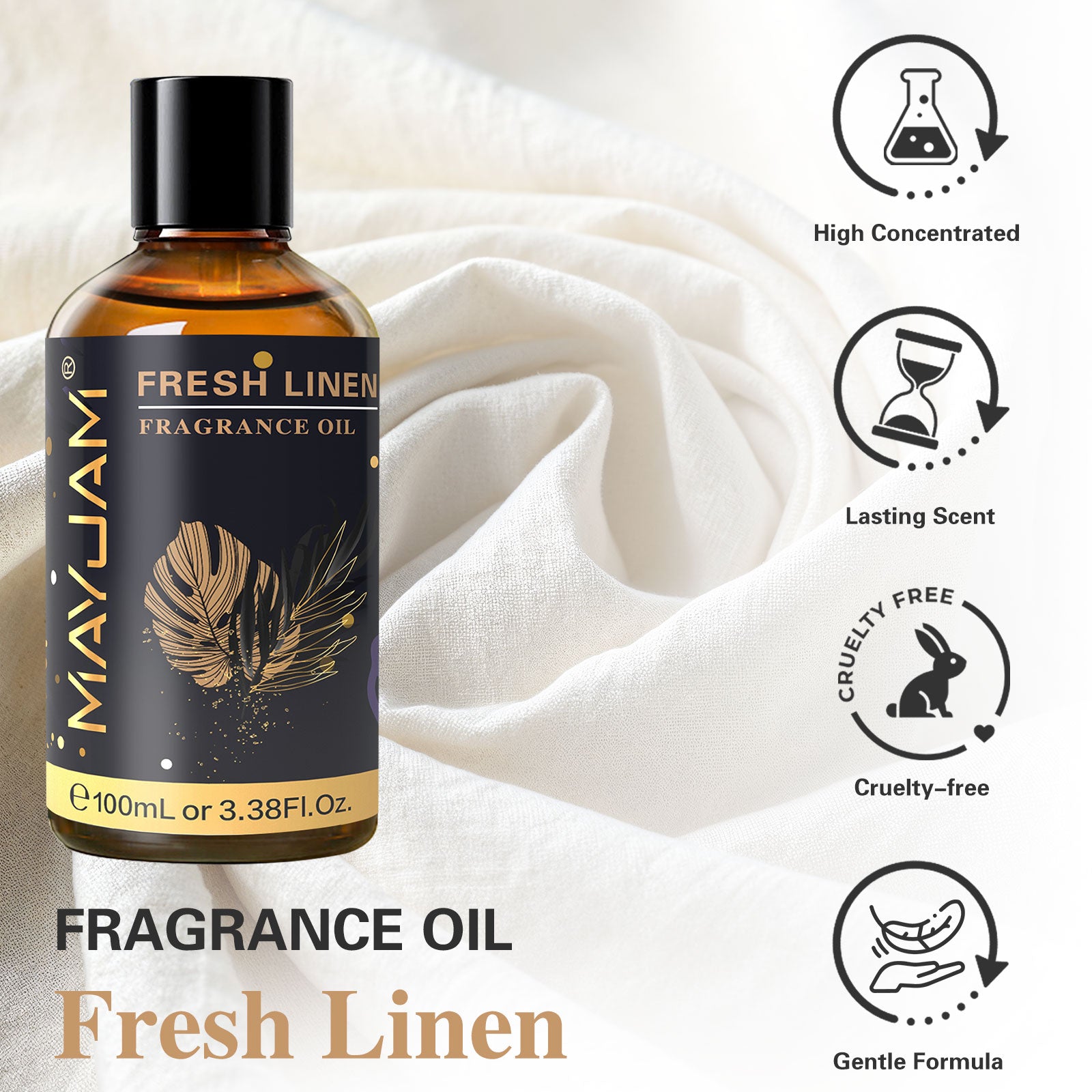 MAYJAM 100ML/3.38FL.OZ Fresh Linen Fragrance Oils for Diffusers for Home, Long Lasting Scented Oils for Aromatherapy Diffusers