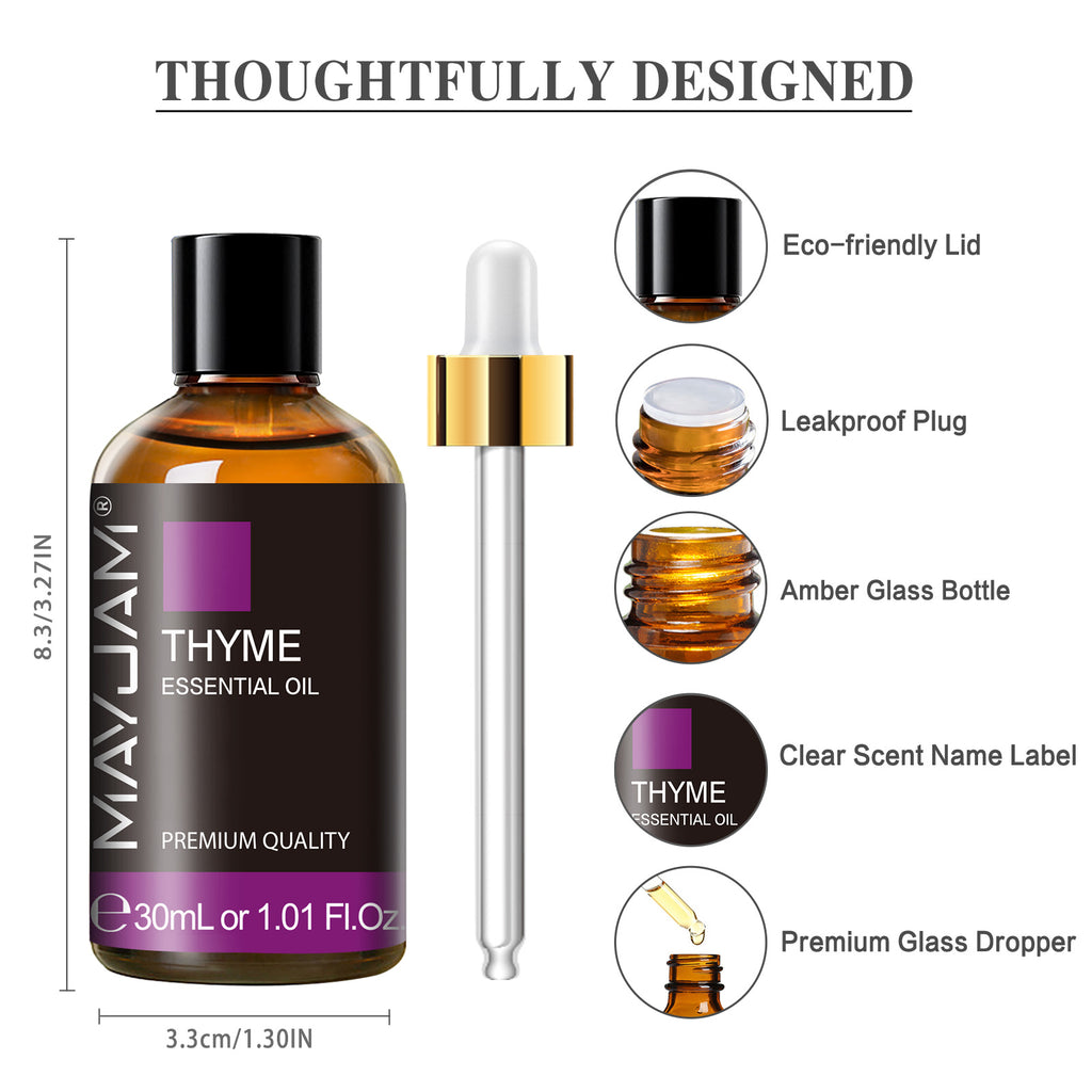 MAYJAM 1.01 Fl Oz Thyme Essential Oils for Hair, Skin, Diffuser, Aromatherapy, DIY Soap Making Scent