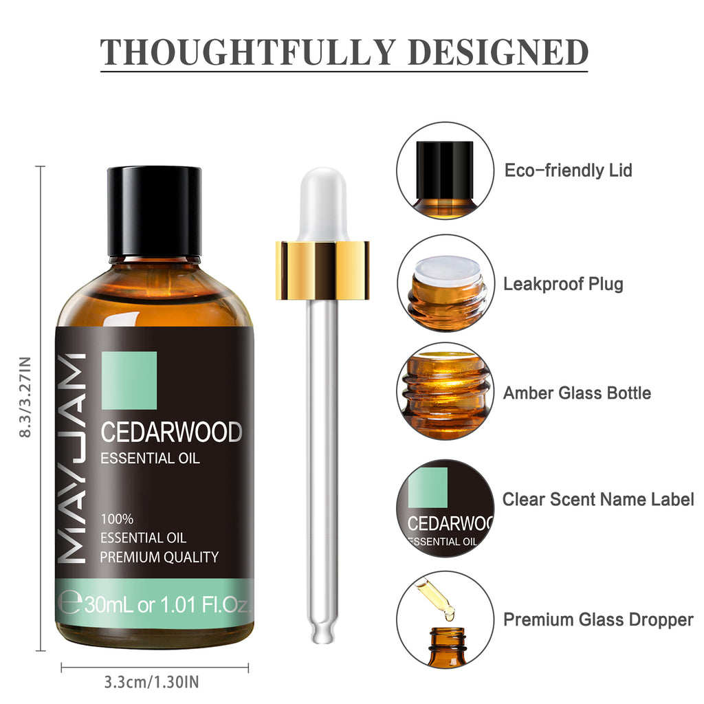 MAYJAM Cedarwood Essential Oil, for Stress, Anxiety, Mood, Energy, Immunity, Sleep, 30ML
