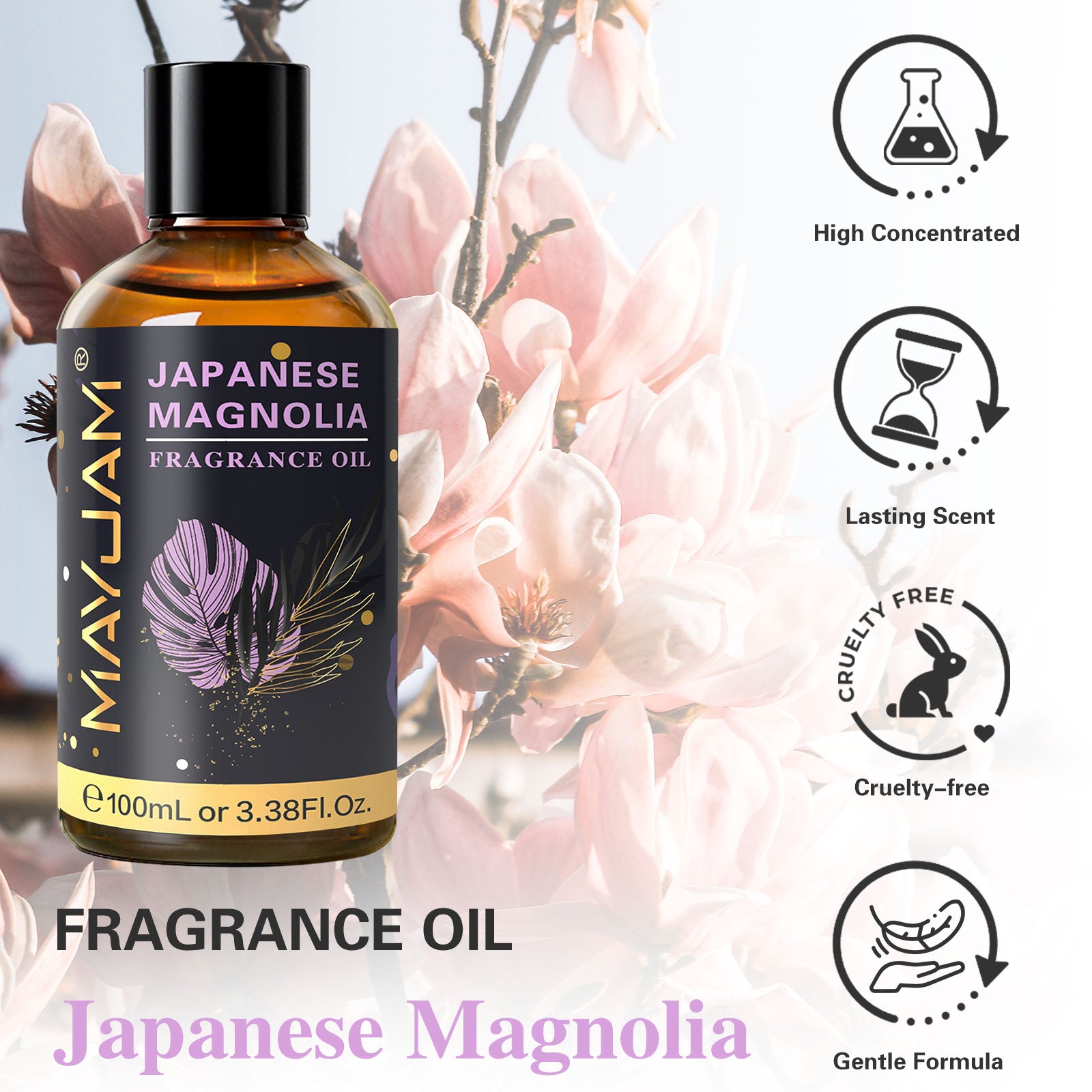 MAYJAM 100ML Japanese Magnolia Fragrance Oil for Diffuser, Candles, Soaps, Lotions, Perfume