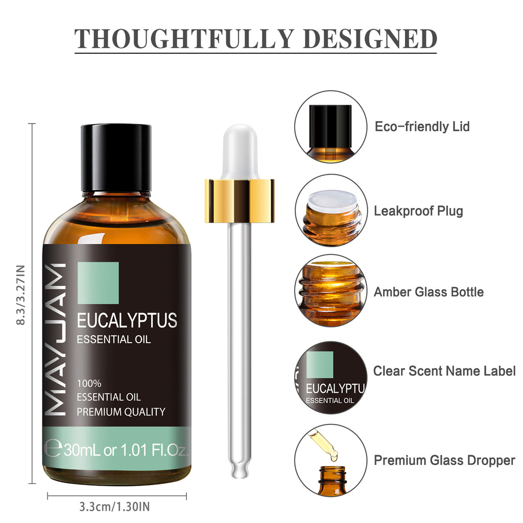 MAYJAM 30ML Eucalyptus Essential Oils, 1.01fl.oz Large Bottle Pure Essential Oils, Perfect for Living Room Bedroom Office Car Use