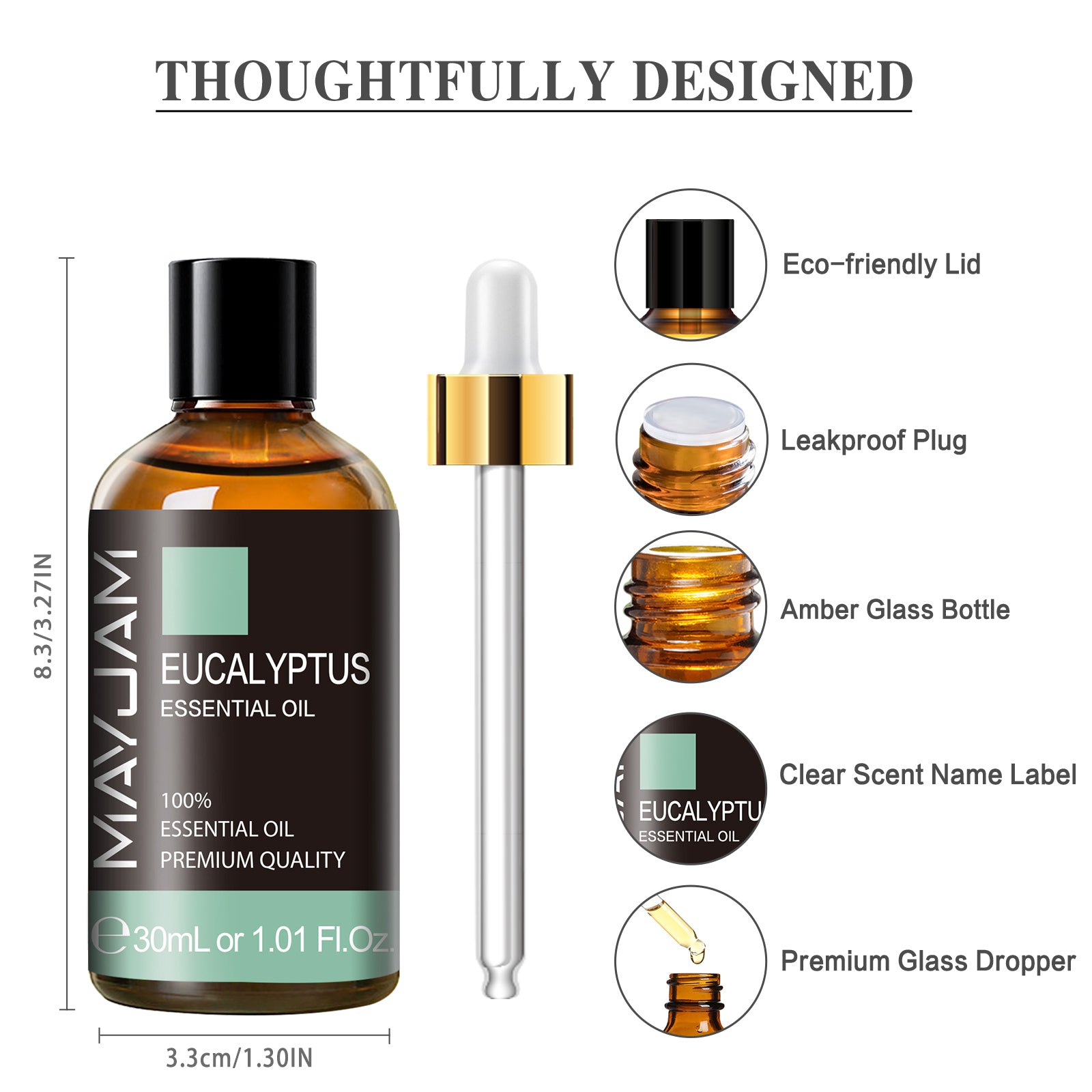 MAYJAM 30ML Eucalyptus Essential Oils, 1.01fl.oz Large Bottle Pure Essential Oils, Perfect for Living Room Bedroom Office Car Use