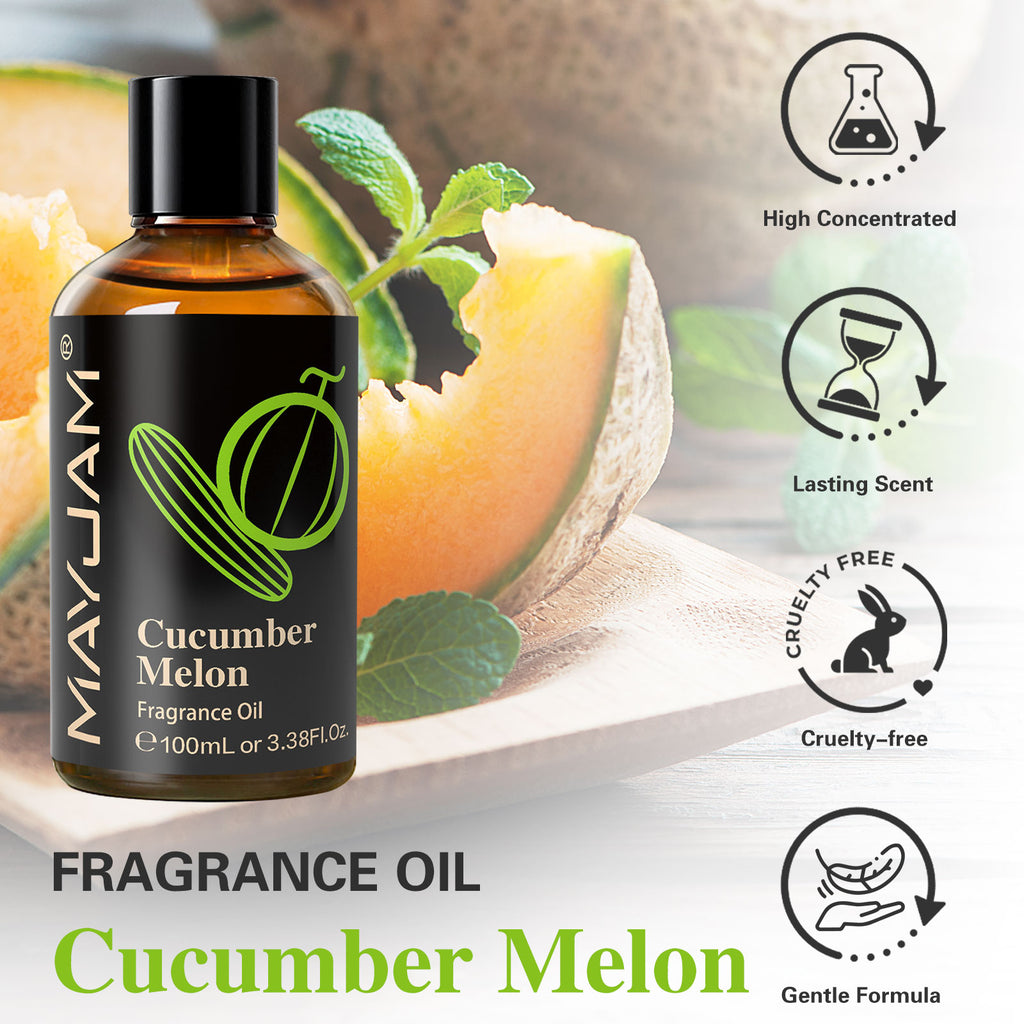 MAYJAM 100ML/3.38FL.OZ Cucumber Melon Essential Oil - Candle Making, Diffuser, Soap, Perfume, Bath and Body Formulations