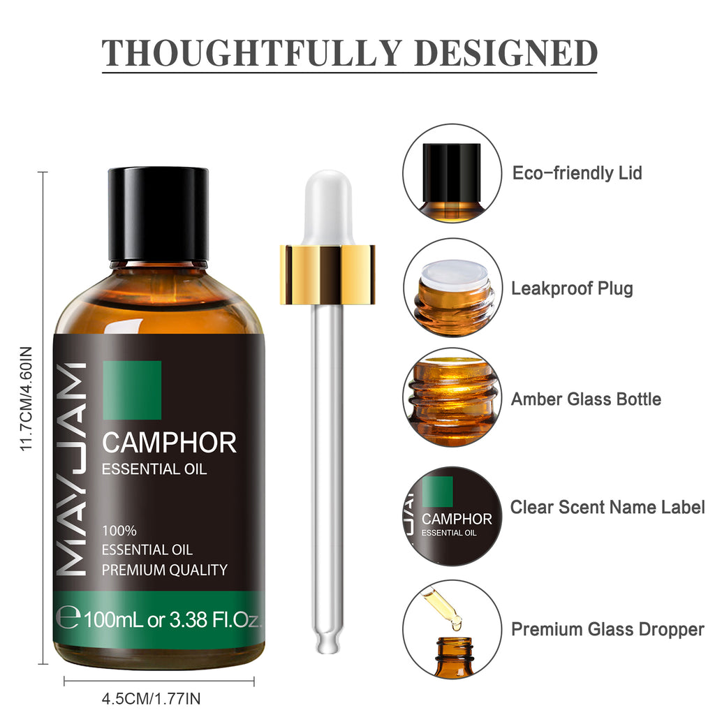 MAYJAM 3.38FL.OZ Camphor Essential Oils for Diffuser, Yoga, Spa, Relaxation, DIY Candle and Soap Making - 100ML
