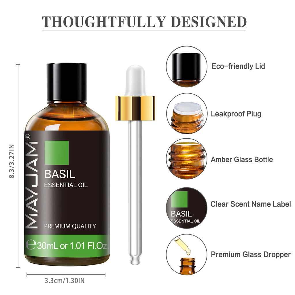 MAYJAM Basil Essential Oil Premium Grade Essential Oil for Diffuser and Aromatherapy, 30ml