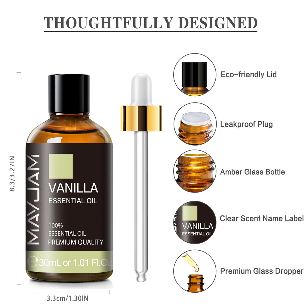 MAYJAM Pure Vanilla Essential Oil, 30ML, Therapeutic Grade, for use with Oil Diffusers, Potpourri, and Wicking Fragrance Diffusers
