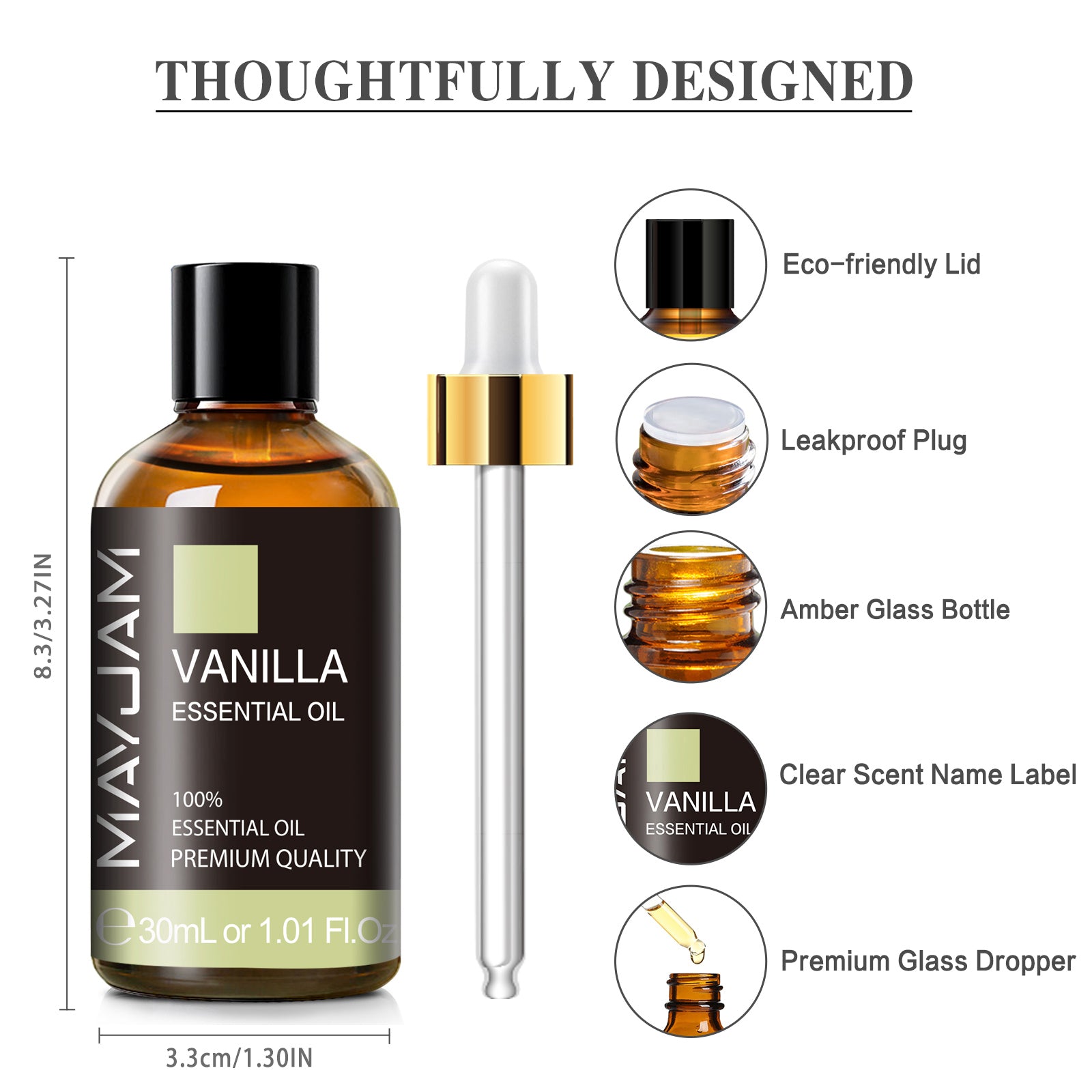 MAYJAM Pure Vanilla Essential Oil, 30ML, Therapeutic Grade, for use with Oil Diffusers, Potpourri, and Wicking Fragrance Diffusers