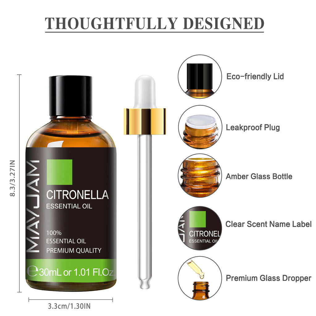 MAYJAM Citronella Essential Oil, 30mL Pure Nature Undiluted for Diffuser, Humidifier, Massage, Skin