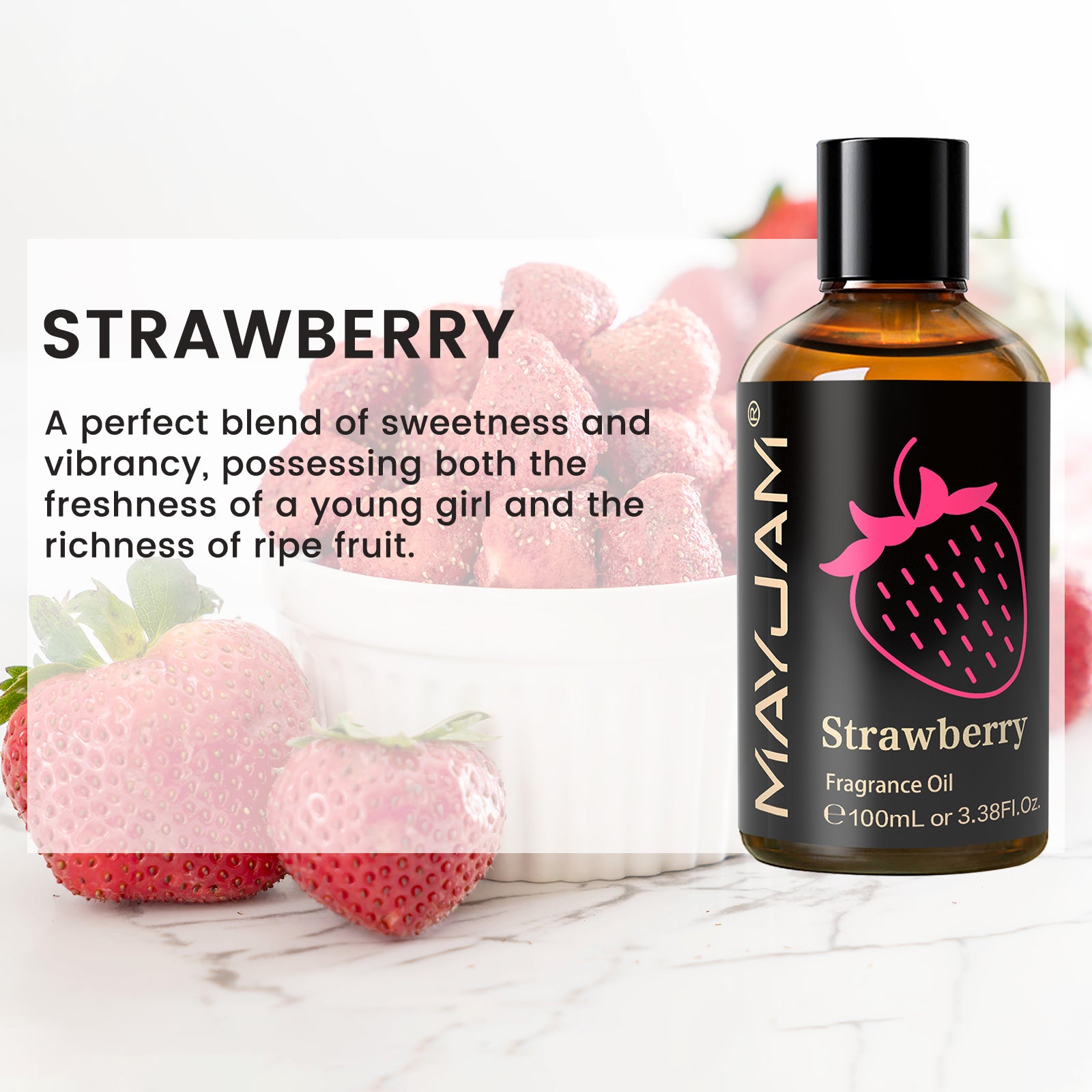MAYJAM 3.38FL. OZ Strawberry Fragrance Oils, Candle Scents for Candle Making, Freshie Scents, Soap Making Supplies, Diffuser Oil Scents
