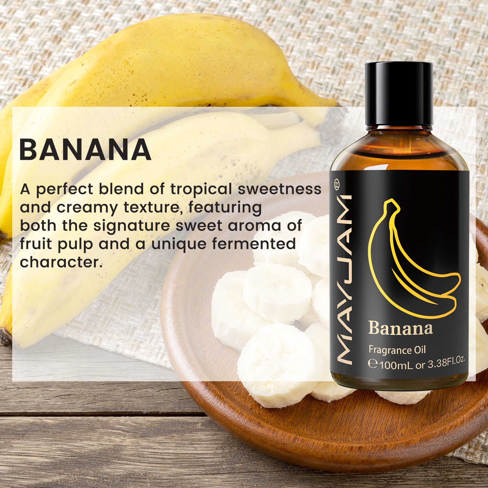 MAYJAM 100ML/3.38FL.OZ Banana Fragrance Oils for Diffusers for Home, Aromatherapy Diffusers, Relaxation, DIY Soap Candle Making