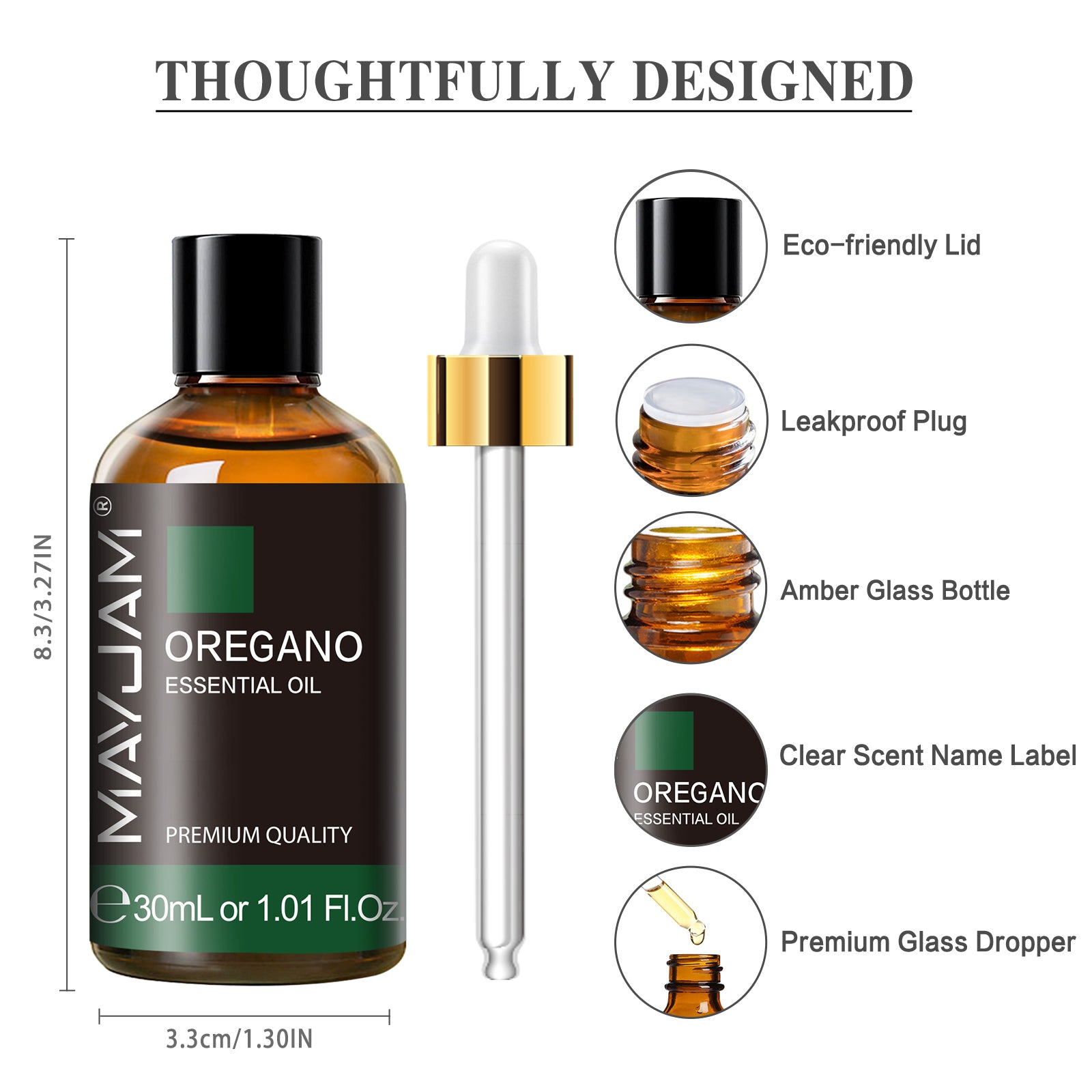 MAYJAM Oregano Essential Oil 100% Pure for Skin Care, Home Diffusers, Aromatherapy, Massage and Humidifiers, 1.01 Fl Oz