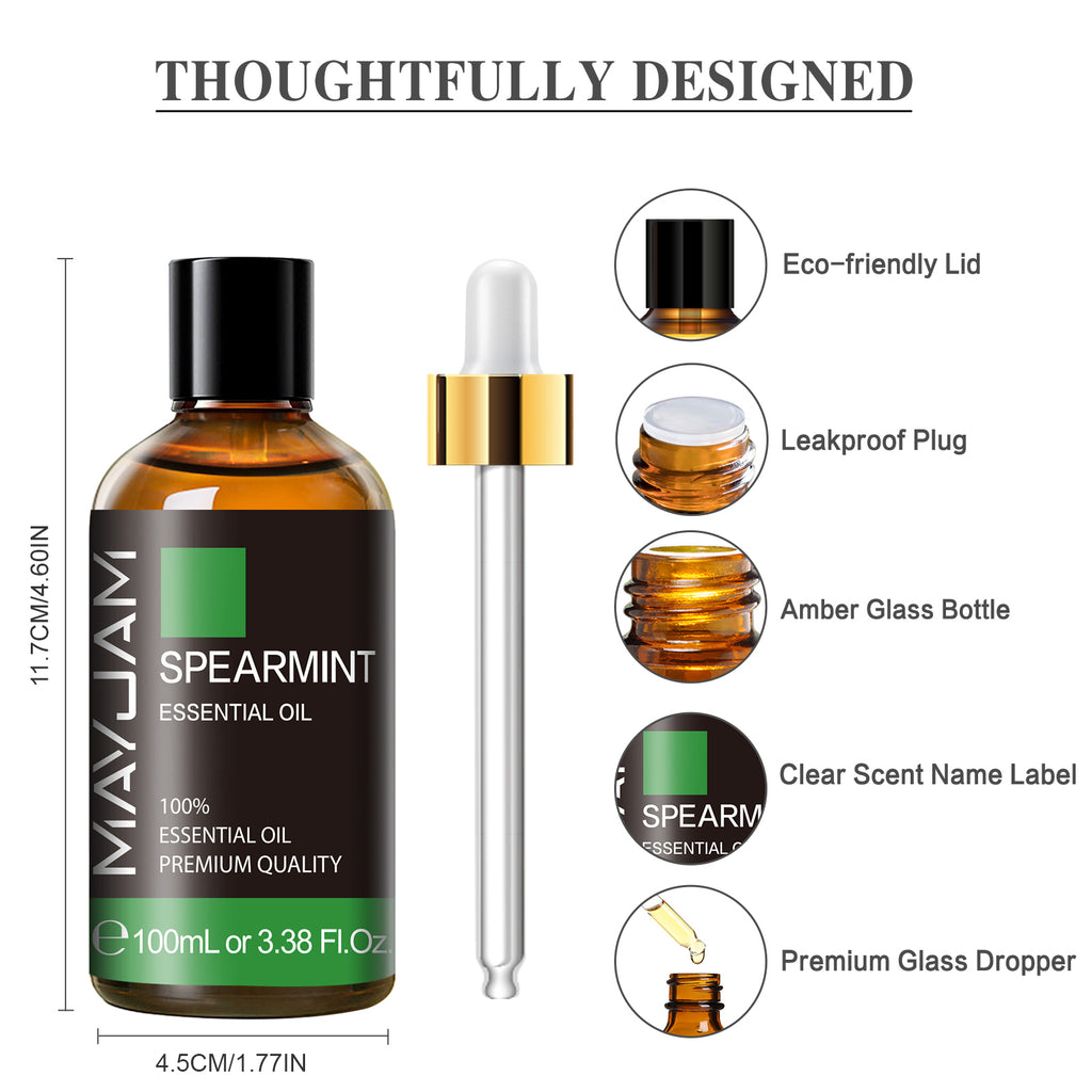 MAYJAM Pure Spearmint Essential Oil,100ML, Therapeutic Grade, for use with Oil Diffusers, Potpourri, and Wicking Fragrance Diffusers