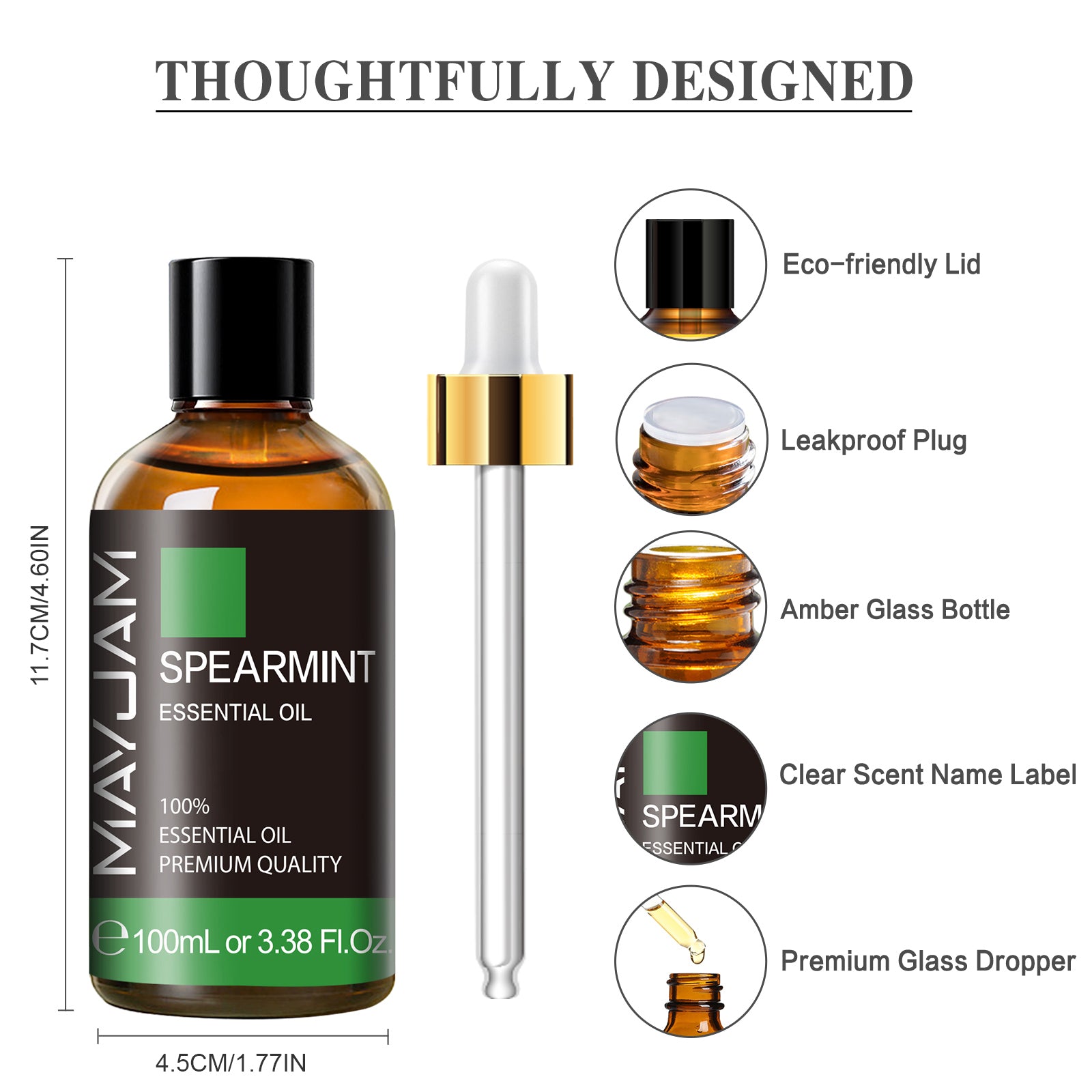 MAYJAM Pure Spearmint Essential Oil,100ML, Therapeutic Grade, for use with Oil Diffusers, Potpourri, and Wicking Fragrance Diffusers