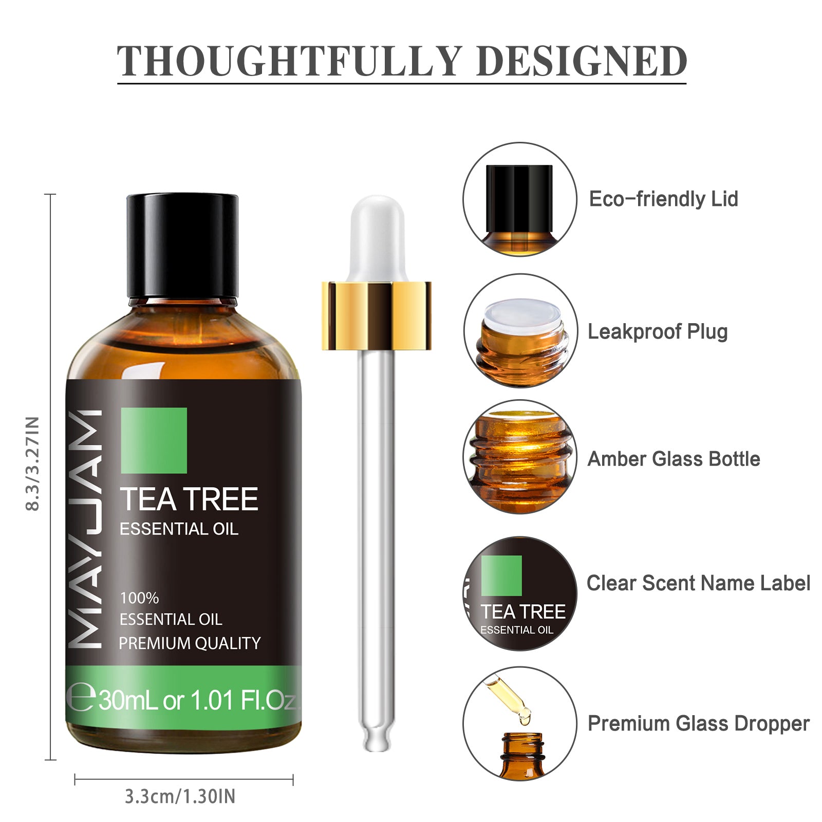 MAYJAM 30ML Tea Tree Essential Oils for Hair & Skin Care, Massage, Relaxation, Yoga, Aromatherapy Diffusers for Home and Office