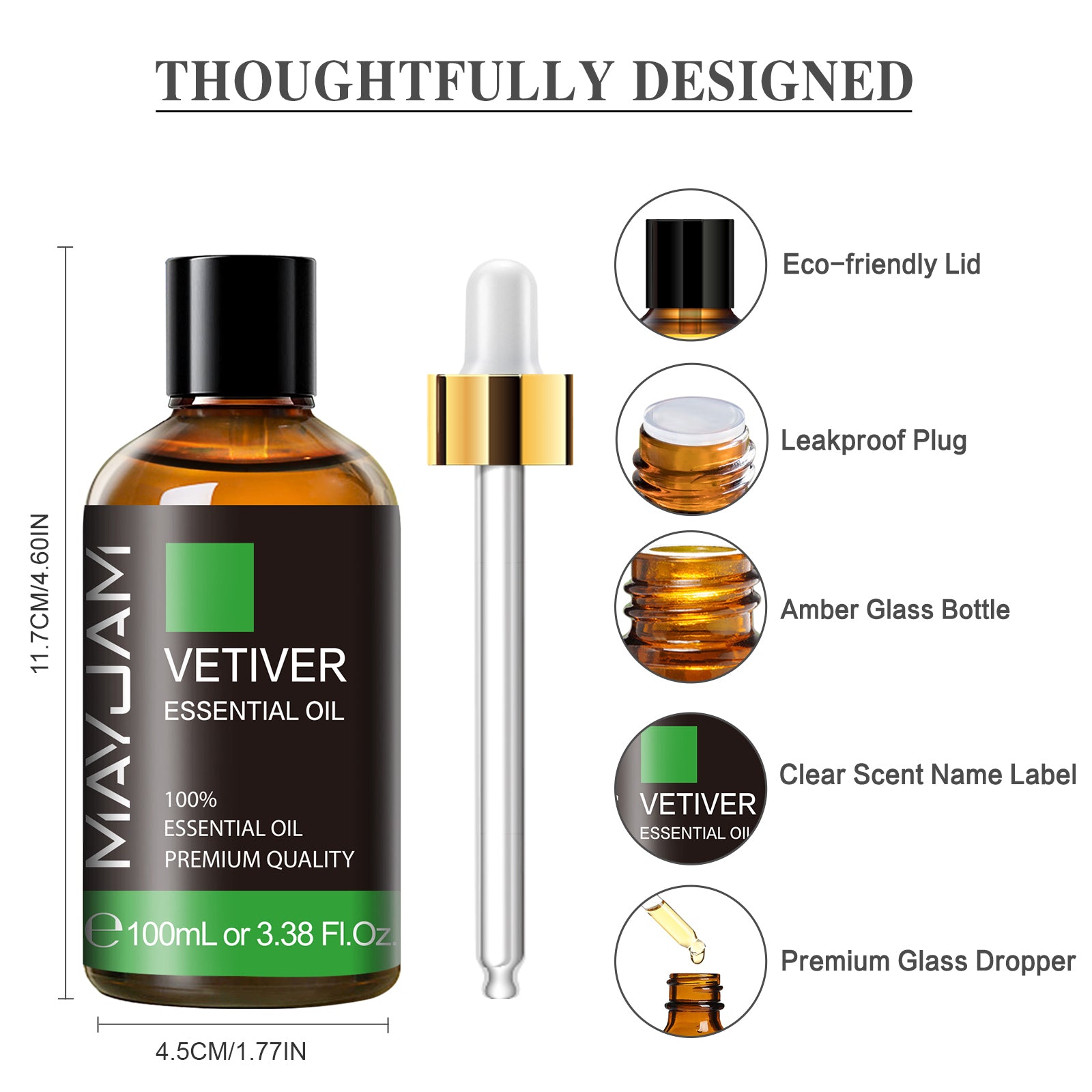 MAYJAM 100ML Vetiver Essential Oil, 100% Pure for Stress, Anxiety, Mood, Energy