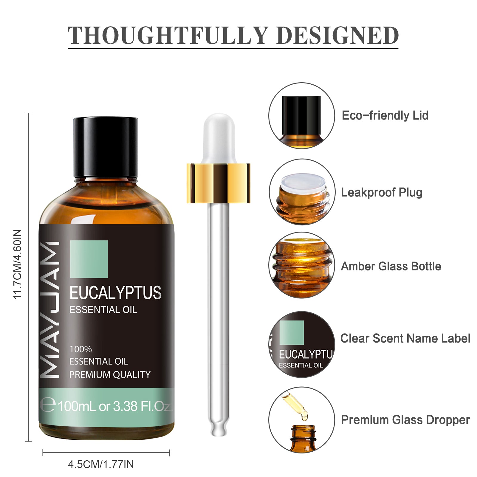 MAYJAM 3.38 Fl Oz Eucalyptus Essential Oil with Glass Dropper, 100% Pure and Natural Eucalyptus Oils for Diffuser, Aromatherapy, Soap and Candle Making