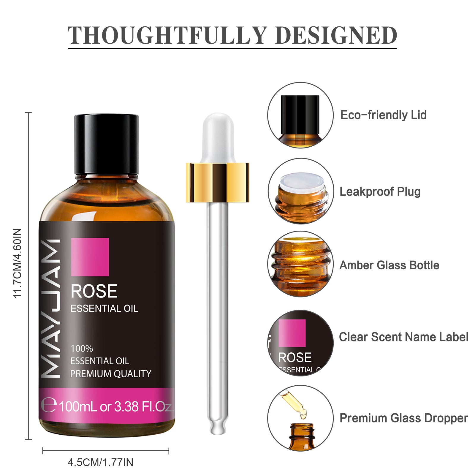 MAYJAM 100mL Pure Rose Essential Oil, Rose Oil for Bath, Diffuser, Skin, Hair, Humidifier, Perfume