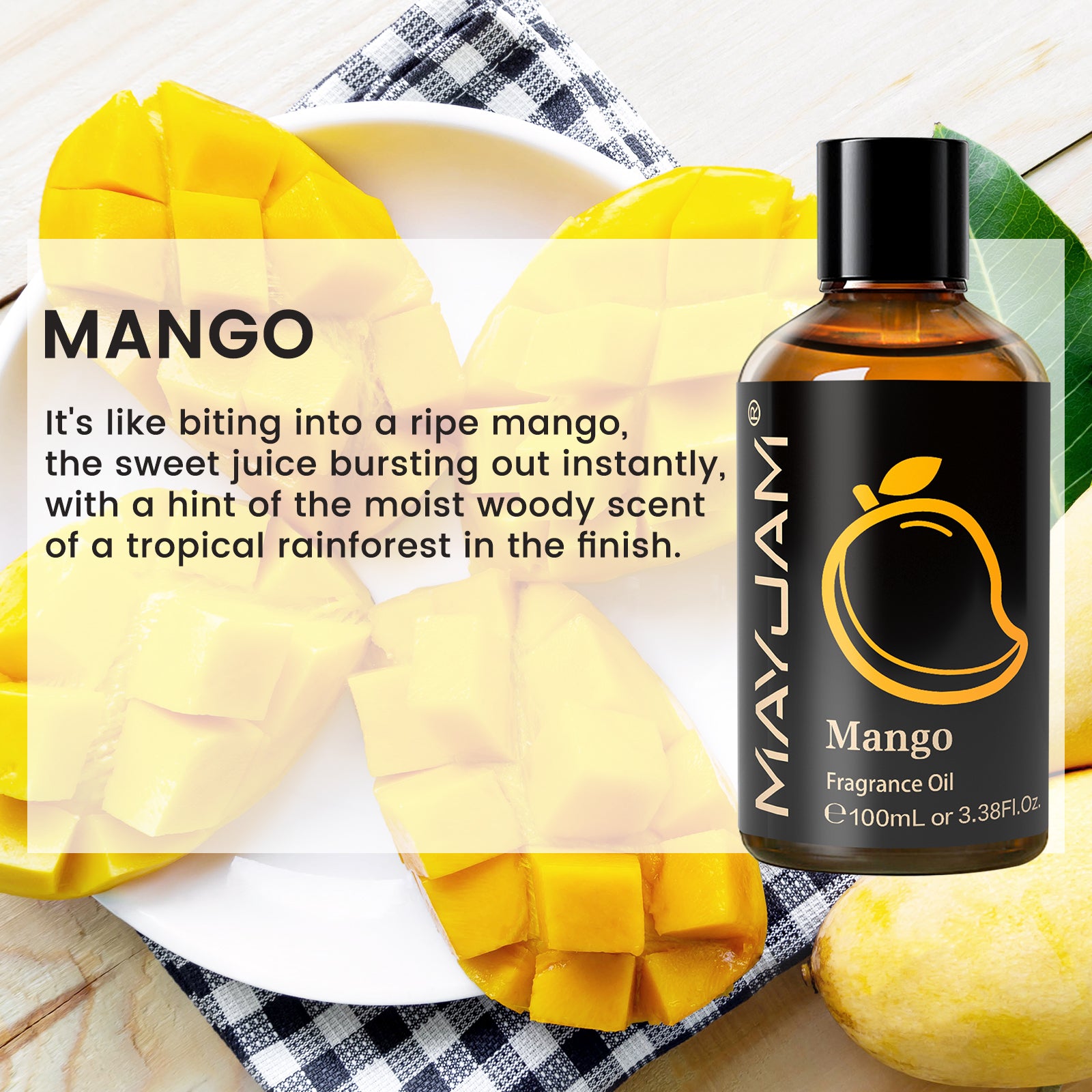 MAYJAM 100ML/3.38FL.OZ Mango Fragrance Oils for Diffusers for Home, Long Lasting Scented Oils for Aromatherapy Diffusers, Skin Care, Bath, Relaxation, DIY Soap Candle Making