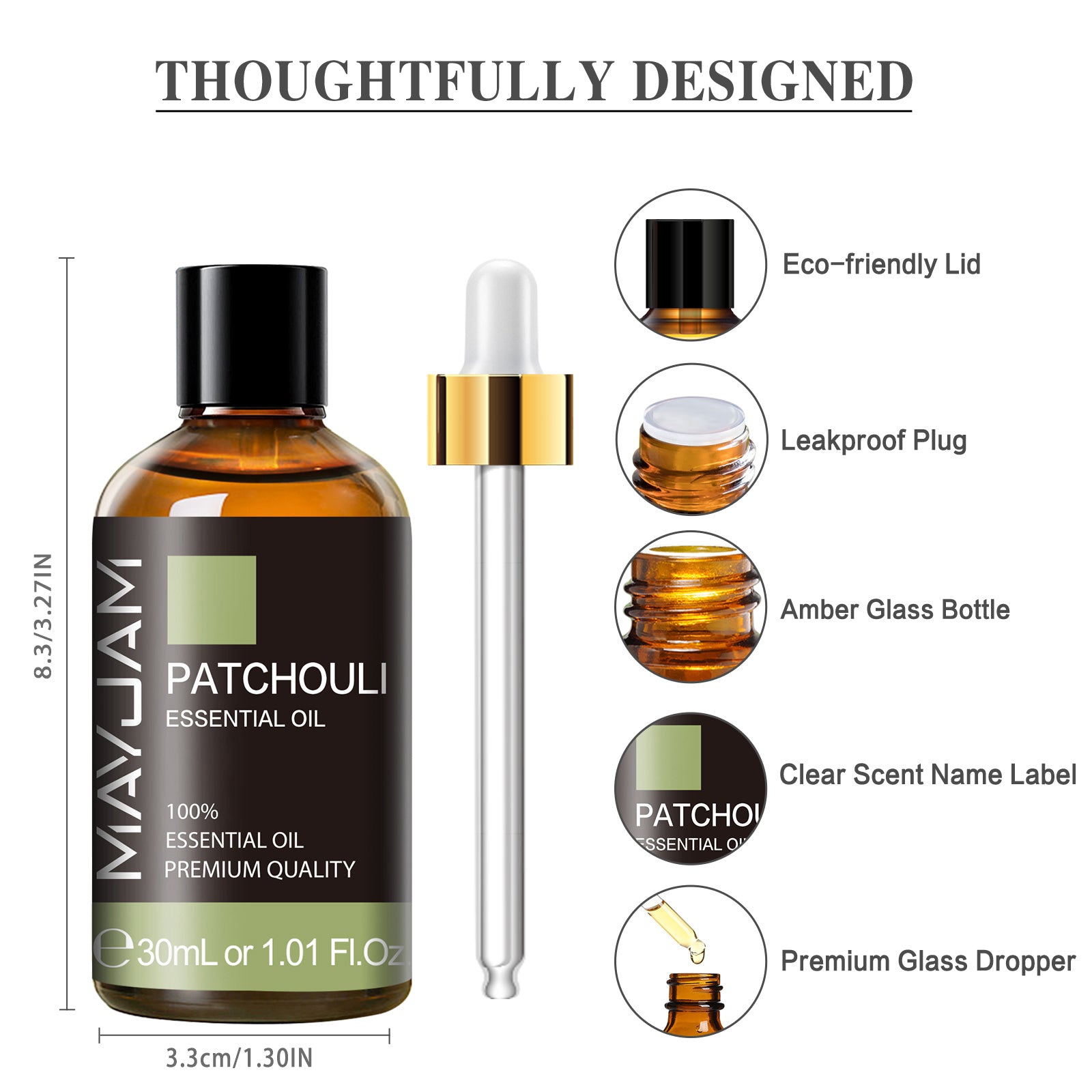 MAYJAM Pure Patchouli Essential Oil,30ML, Therapeutic Grade, for use with Oil Diffusers, Potpourri, and Wicking Fragrance Diffusers
