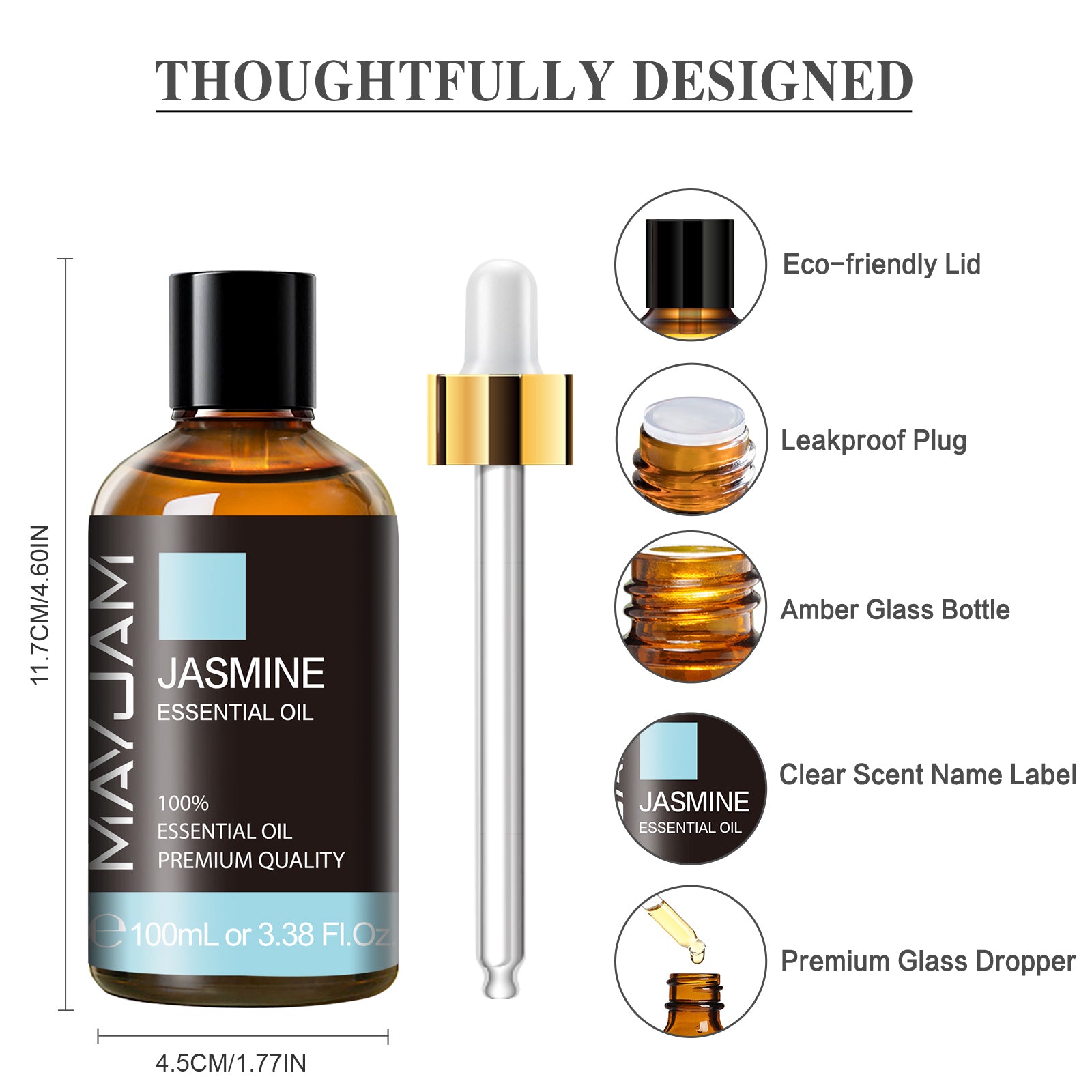 MAYJAM Pure Essential Oil, Jasmine, 100ML, Therapeutic Grade, for use with Oil Diffusers, Potpourri, and Wicking Fragrance Diffusers