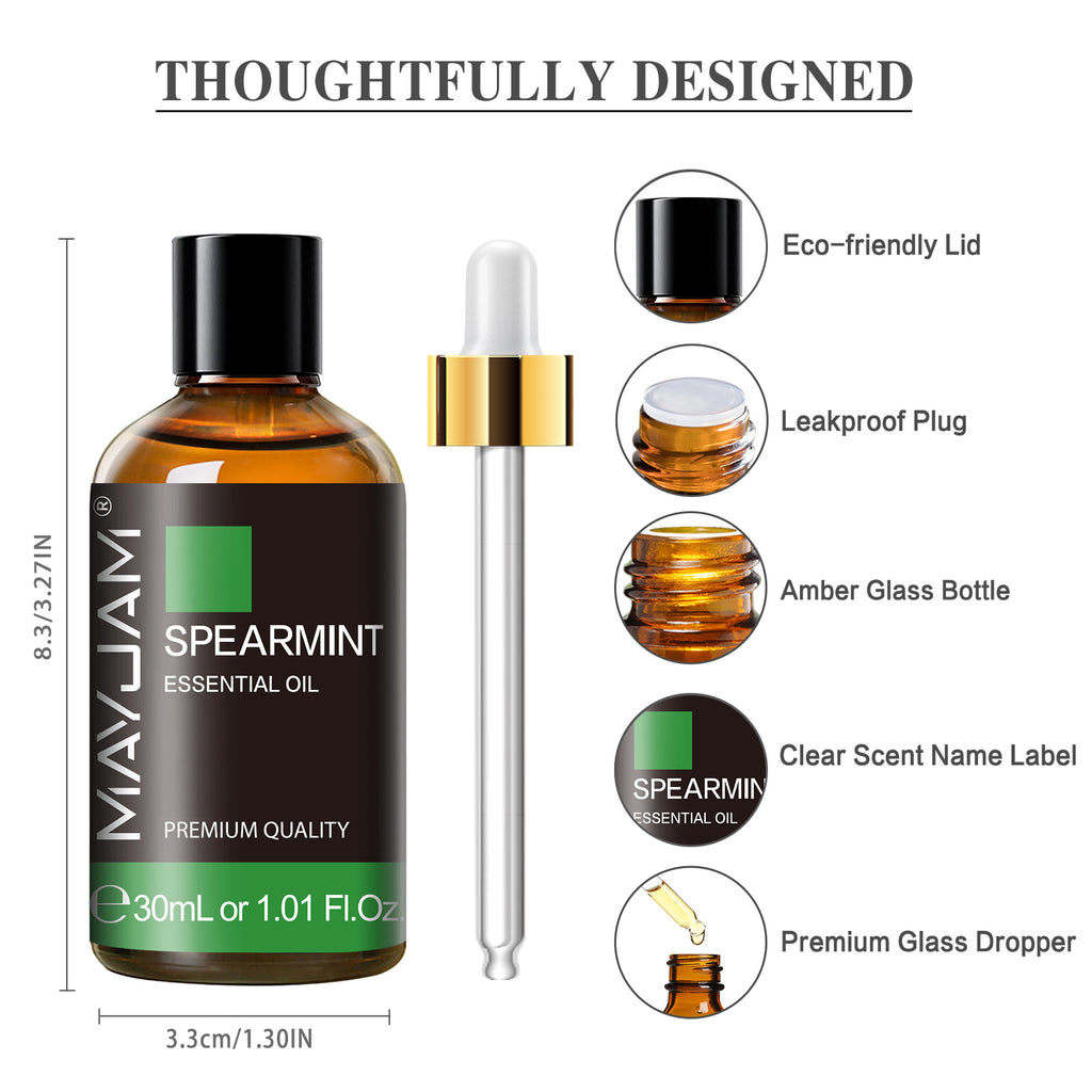 MAYJAM Pure Spearmint Essential Oil,30ML, Therapeutic Grade, for use with Oil Diffusers, Potpourri, and Wicking Fragrance Diffusers