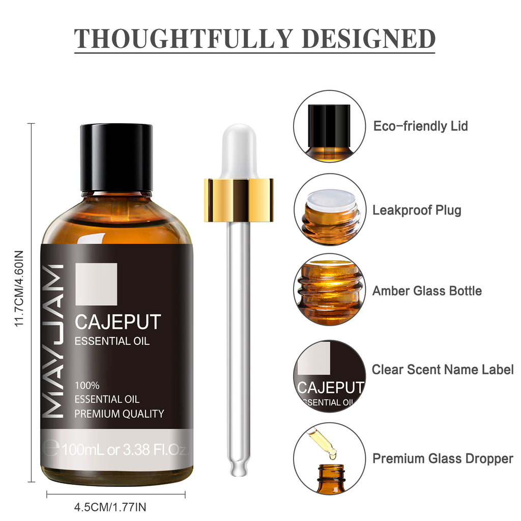 MAYJAM 3.38FL.OZ Cajeput Essential Oils for Aromatherapy Diffuser, Yoga, Spa, Relaxation, Skin Care, DIY Candle and Soap Making - 100ML