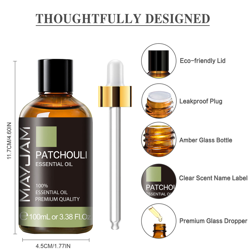 MAYJAM 100ML Patchouli Essential Oils for Hair & Skin Care, Aromatherapy Diffuser, Yoga, Massage, Relaxation, Perfume & Candle Making