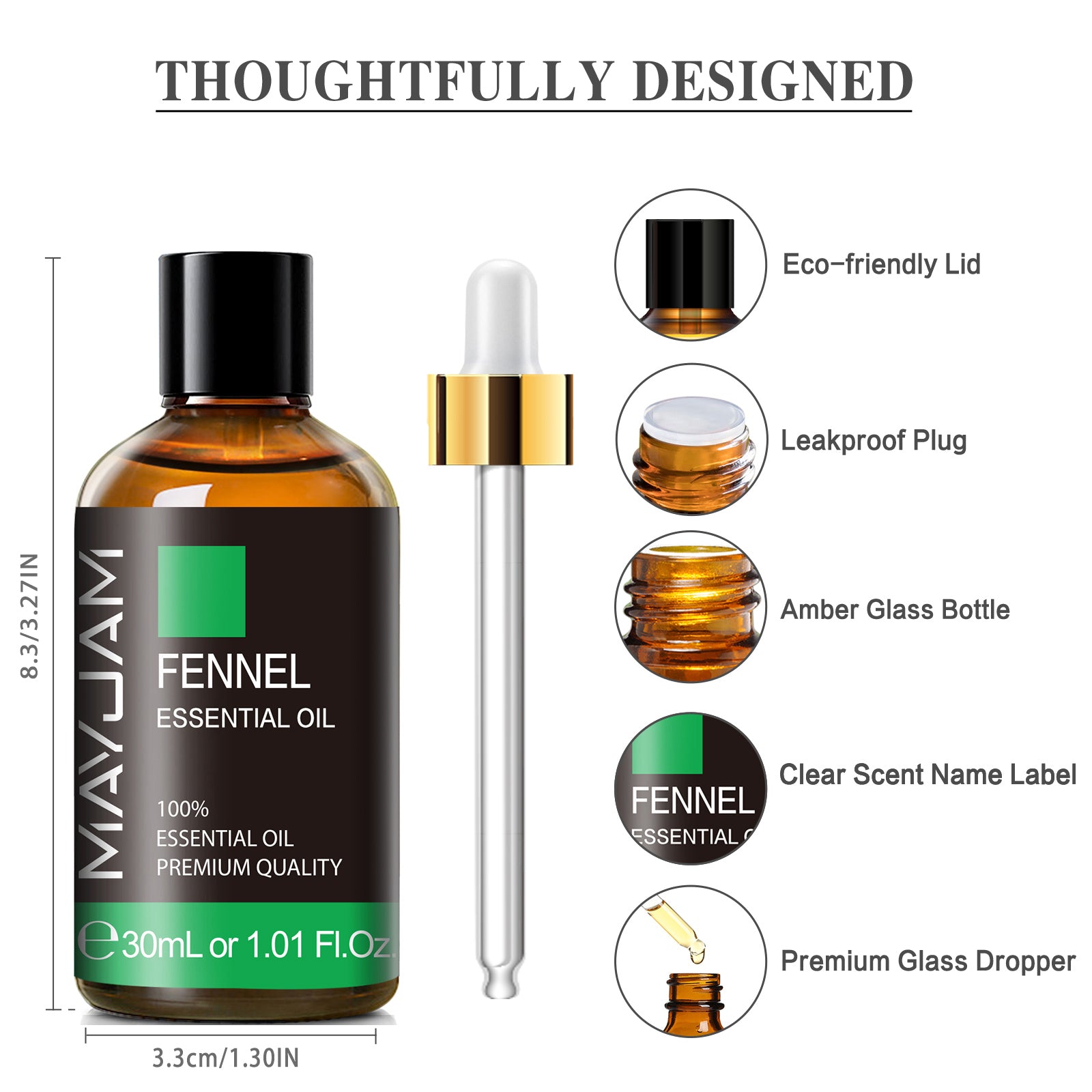MAYJAM Fennel Essential Oil for Diffusers Aromatherapy Skin Candles Making - 100% Natural (1.01 Fl Oz)