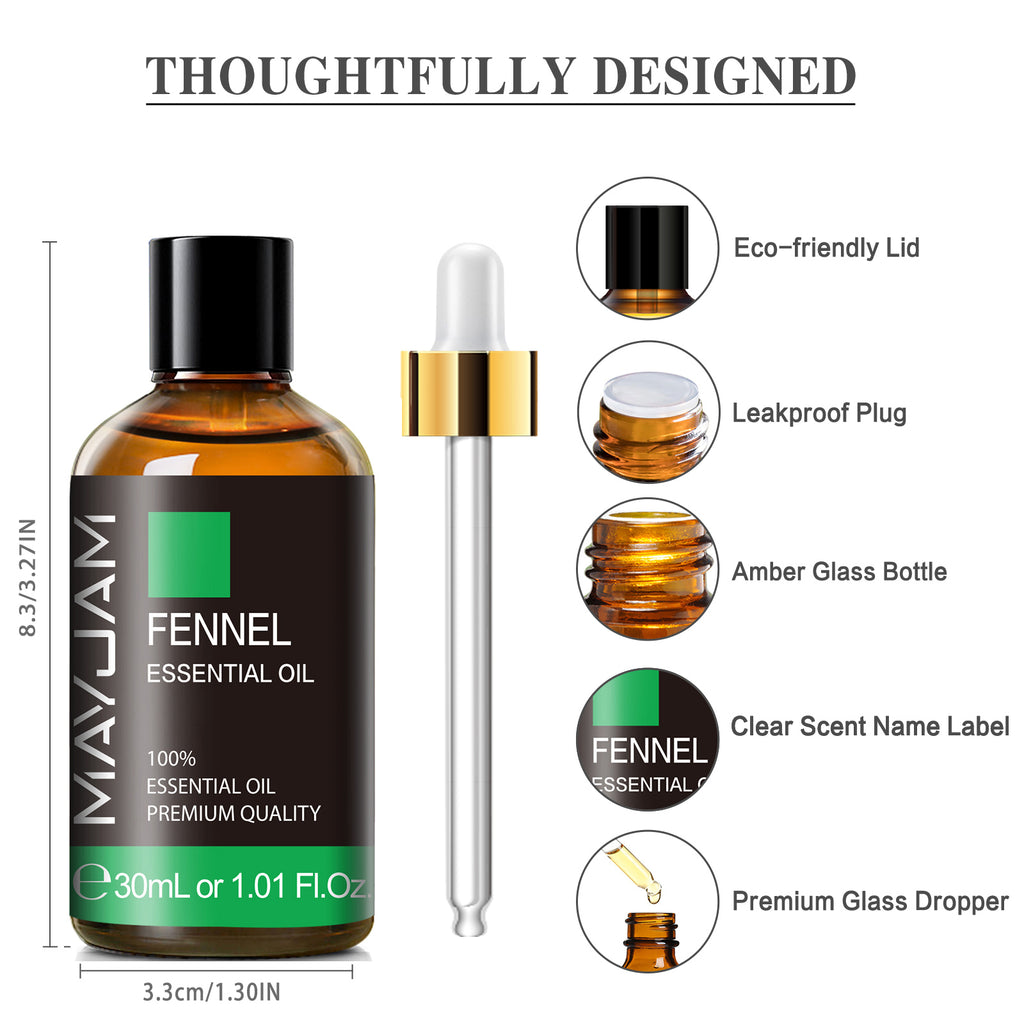 MAYJAM 30mL Fennel Essential Oil for Diffuser, Humidifier, Help Sleeping, Bathing, Massage, Skin & Hair Care