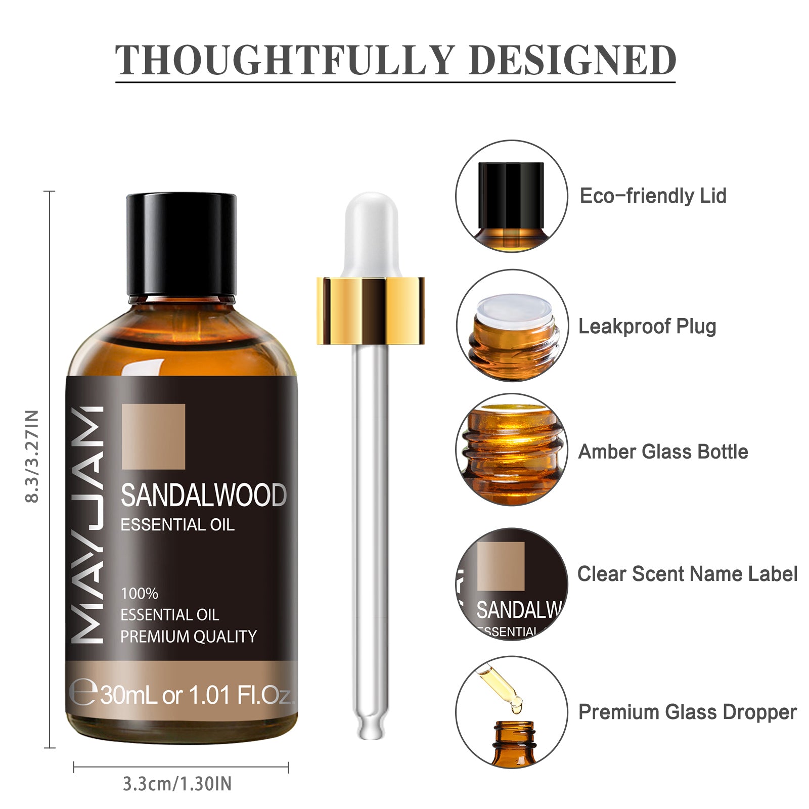 MAYJAM 30ML Sandalwood Essential Oils Perfect for Aromatherapy Diffuser, Skin Care, Relaxation, Candle Making, Home Office Car Yoga Use
