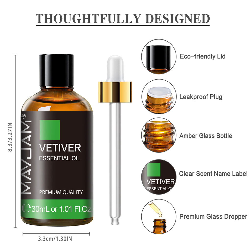 MAYJAM 30mL Pure Therapeutic Grade Vetiver Essential Oils for Diffuser, Candle Making & Aromatherapy
