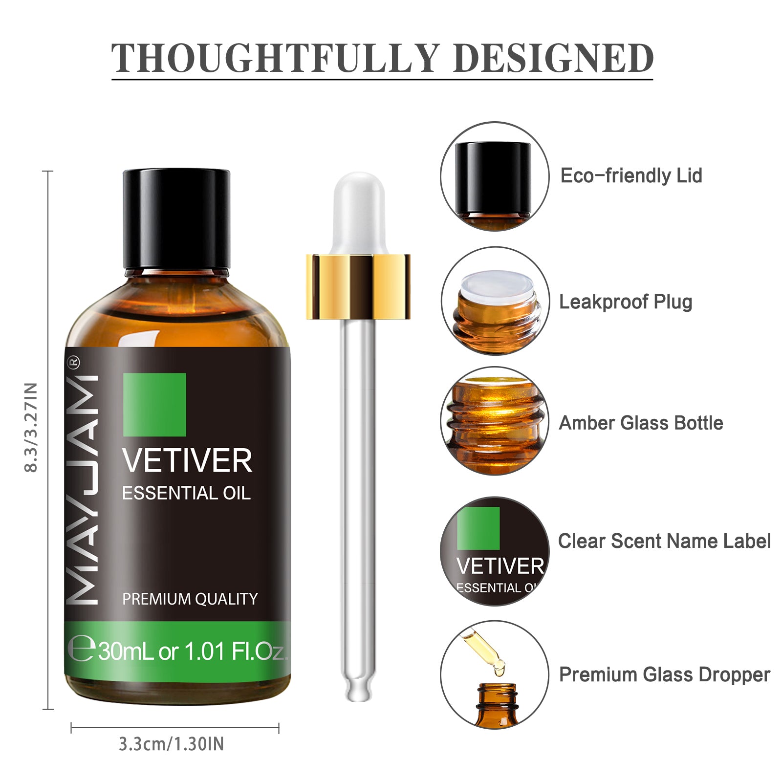 MAYJAM 30mL Pure Therapeutic Grade Vetiver Essential Oils for Diffuser, Candle Making & Aromatherapy
