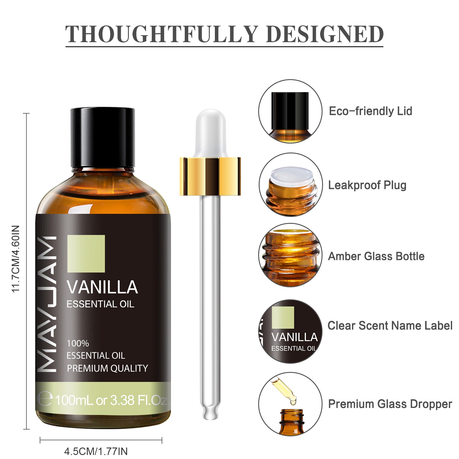 MAYJAM 3.38 Fl Oz Vanilla Essential Oil for Hair, Skin, Diffuser, Aromatherapy, DIY Candle Making Scent