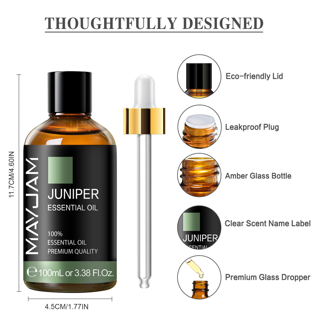 MAYJAM Natural Juniper Essential Oil for Hair Care, Home Diffusers, Skin, Aromatherapy, Massage and Stress 3.38 Fl Oz