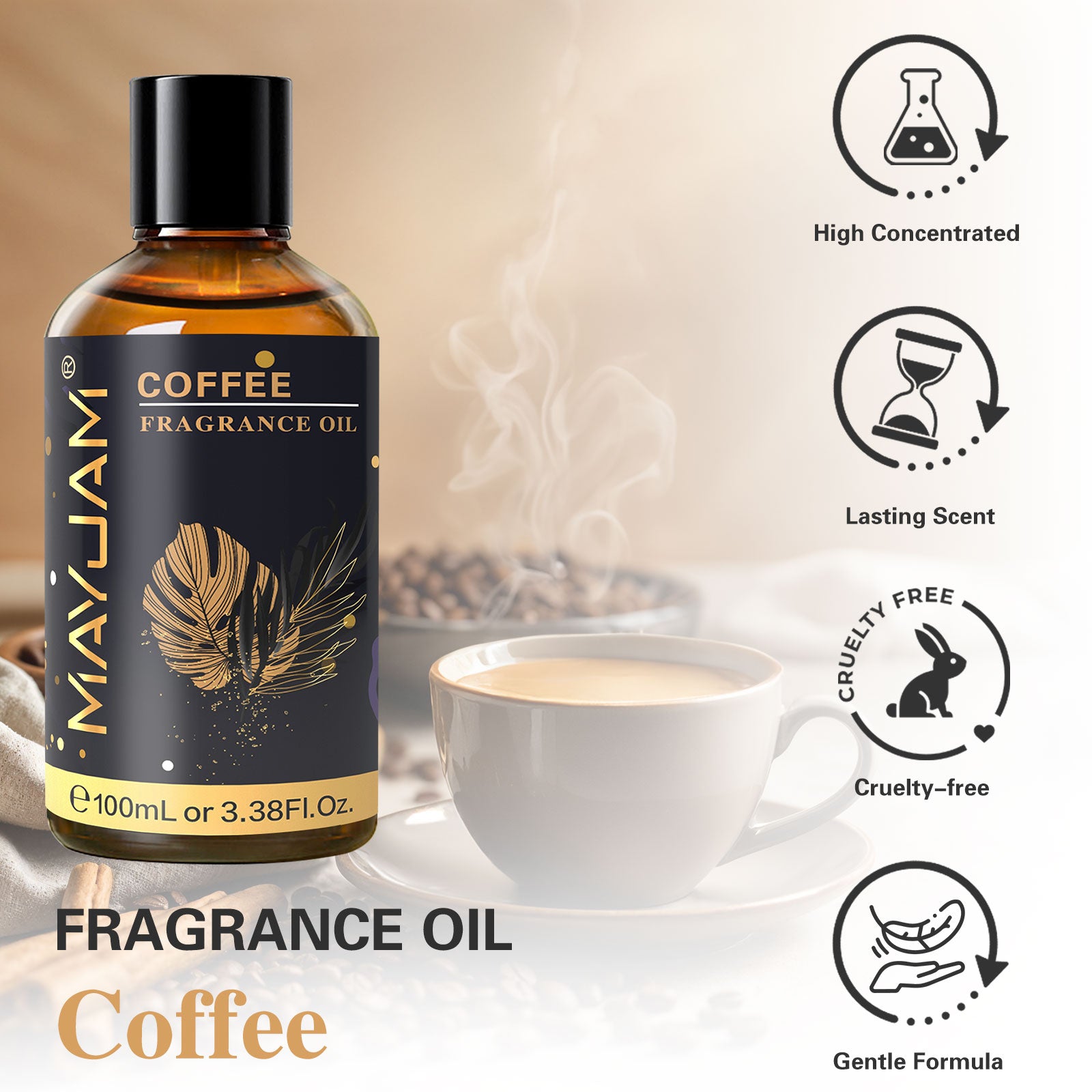 MAYJAM 100ML/3.38FL.OZ Coffee Fragrance Oils for Diffusers for Home, Long Lasting Scented Oils for Skin Care, Bath, Relaxation
