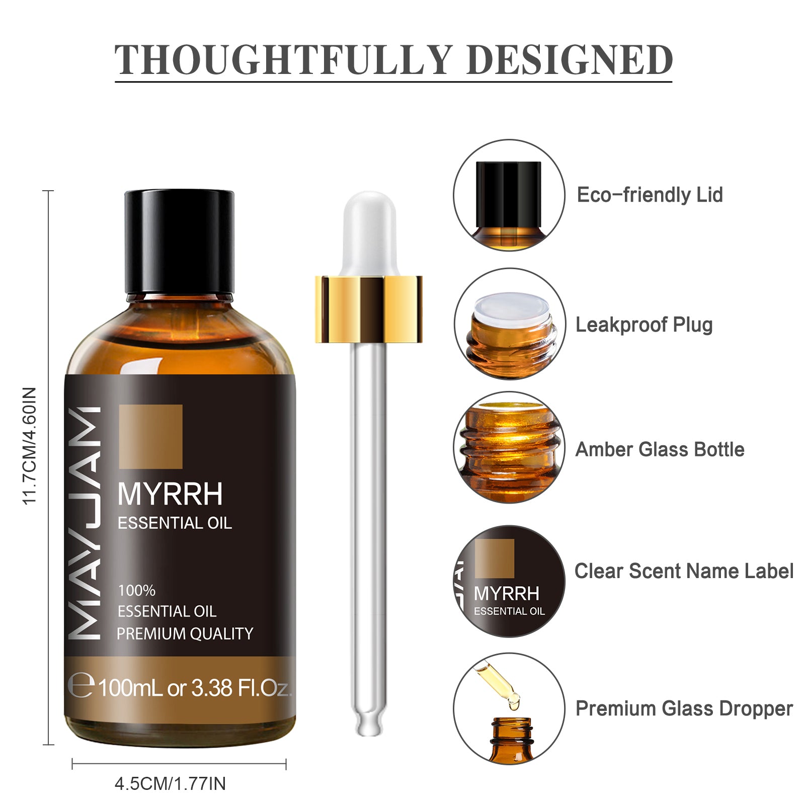 MAYJAM 100mL Myrrh Essential Oil for Skin, Face, Diffuser, Hair, Aromatherapy, Add to Perfume, Toothpastes, Candle, Soap