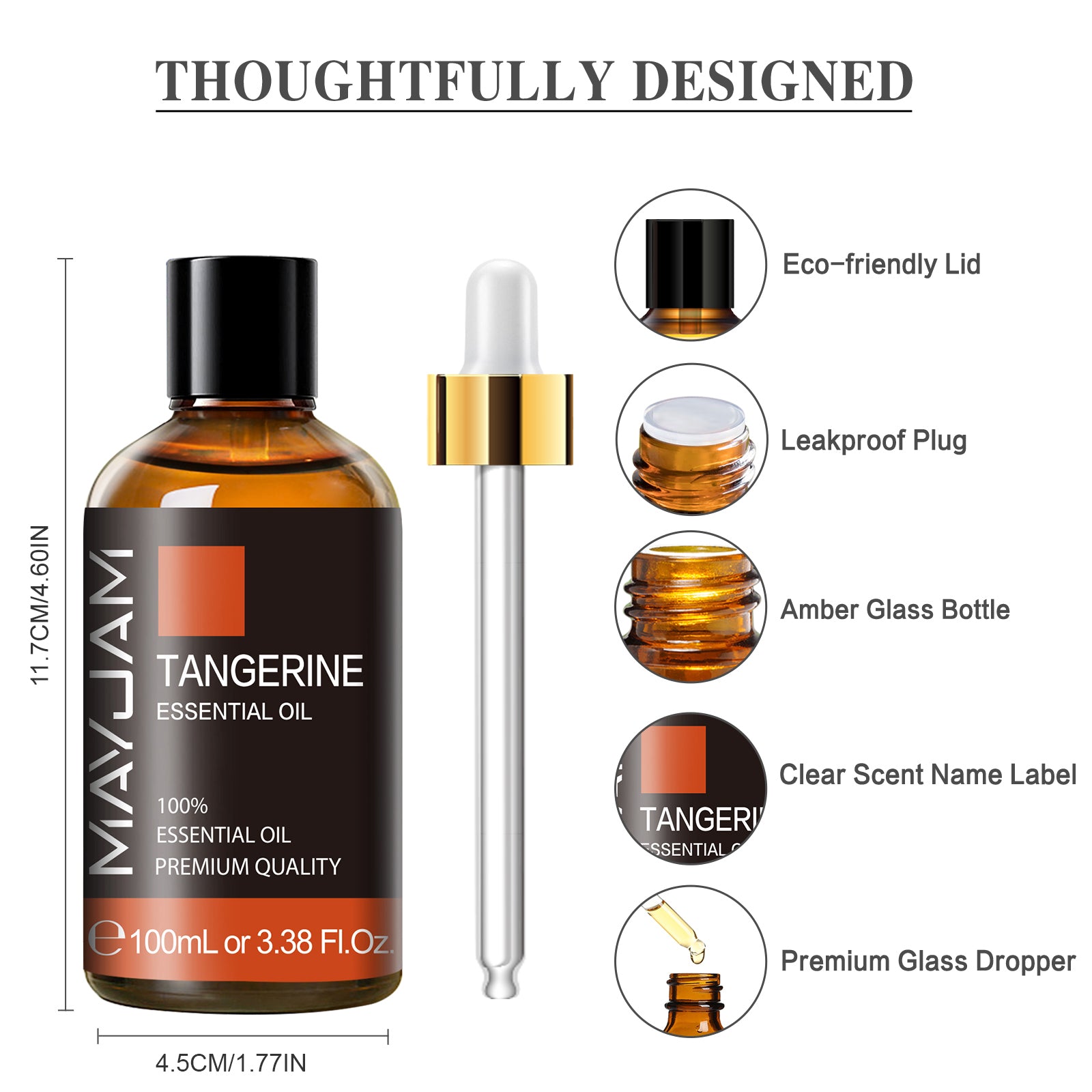 MAYJAM 100ML Tangerine Essential Oils, Sweet & Refreshing Scent Perfect for Youthful Skin, Shiny Hair, Aromatherapy Diffuser, Healthy Nails, Bath Products