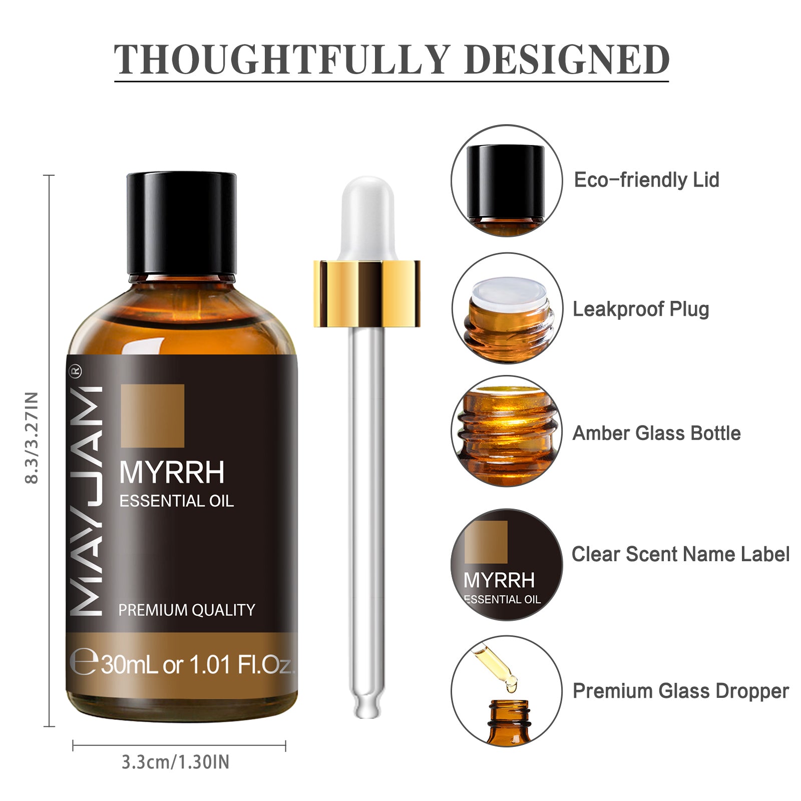 MAYJAM 30mL Pure Therapeutic Grade Myrrh Essential Oils for Skin, Diffuser & Candle Making Healthy Care