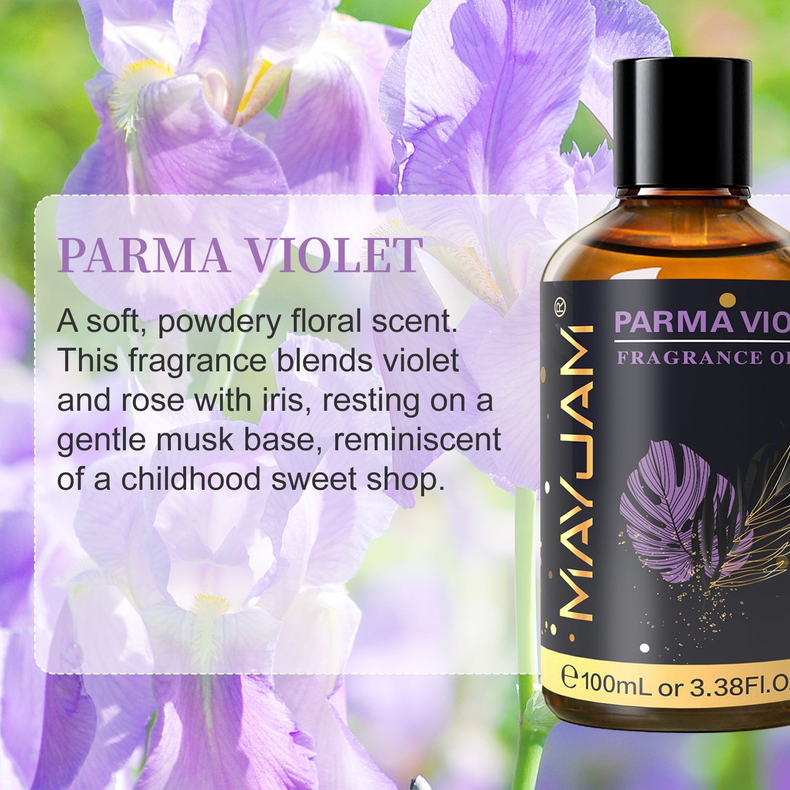 MAYJAM 100ML/3.38FL.OZ Parma Violet Fragrance Oils for Diffusers for Home, Long Lasting Scented Oils for Aromatherapy Diffusers, Skin Care, Bath, Relaxation, DIY Soap Candle Making