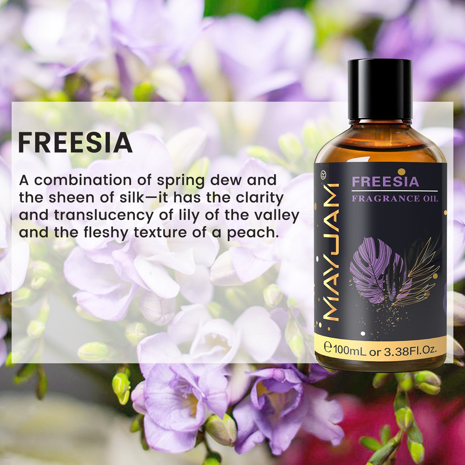 MAYJAM 100ML/3.38FL.OZ Freesia Fragrance Oils for Diffusers for Home, Long Lasting Scented Oils for Aromatherapy Diffusers, Skin Care, Bath, Relaxation, DIY Soap Candle Making