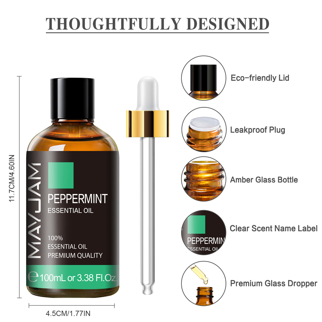 3.38 Fl Oz Peppermint Essential Oils for Hair, Skin, Diffuser, Aromatherapy, DIY Soap Making Scent