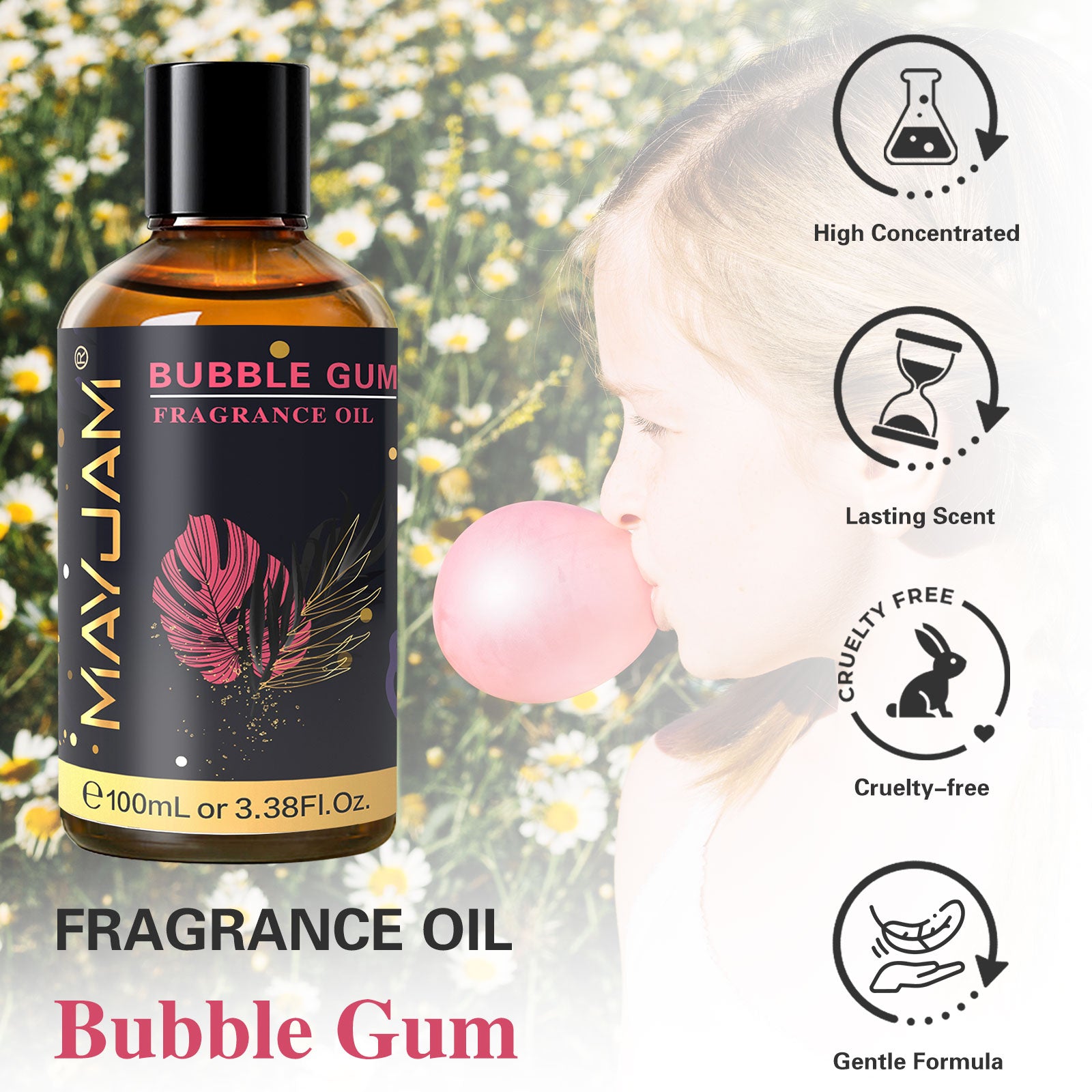 MAYJAM 100ML/3.38FL.OZ Bubble Gum Fragrance Oil for Diffuser, Candles, Soaps, Lotions, Perfume