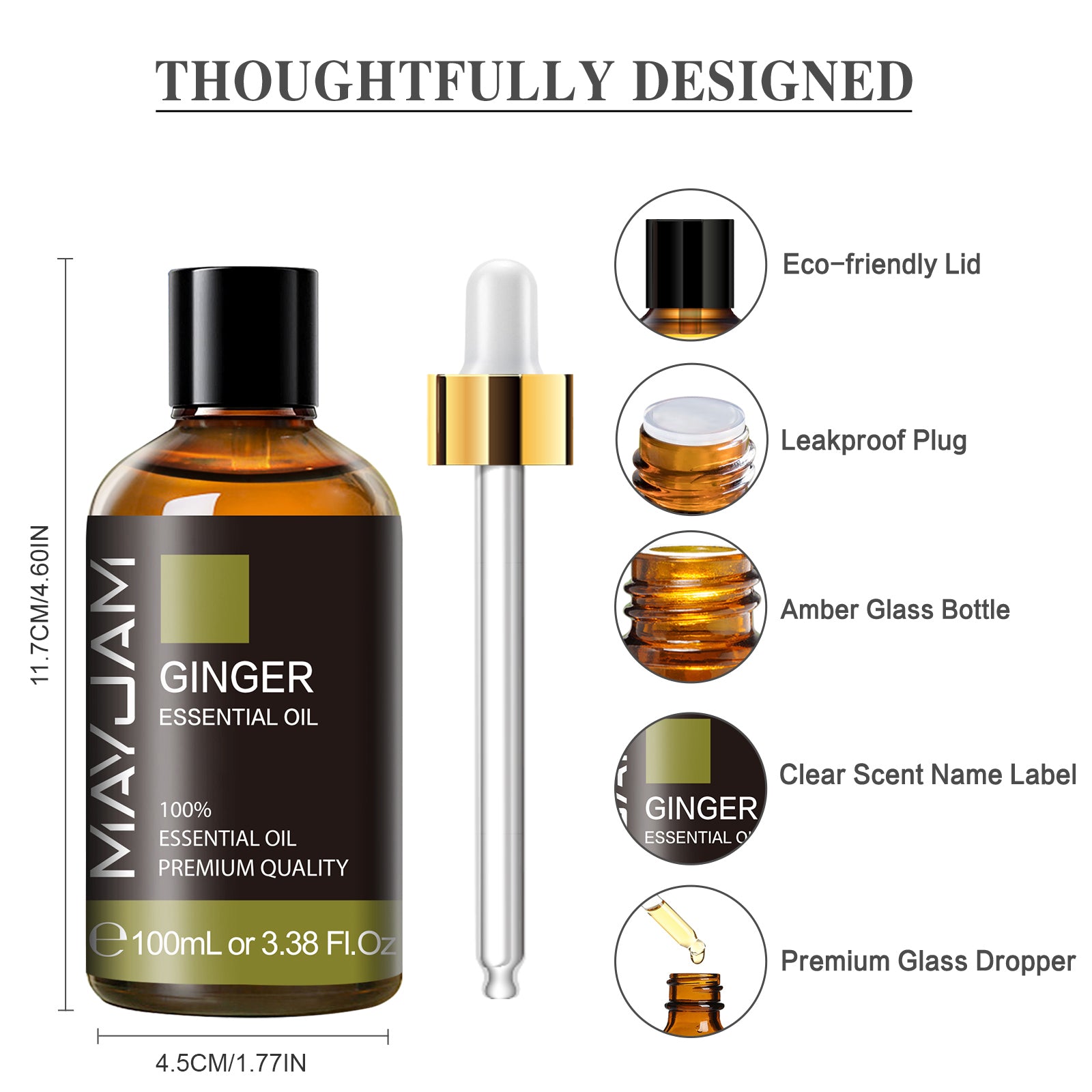 MAYJAM Premium Aromatherapy Ginger Oil for Hair Care, Massage, Diffuser, Candle Making, Long Lasting Scents 100ML/ 3.38FL.OZ